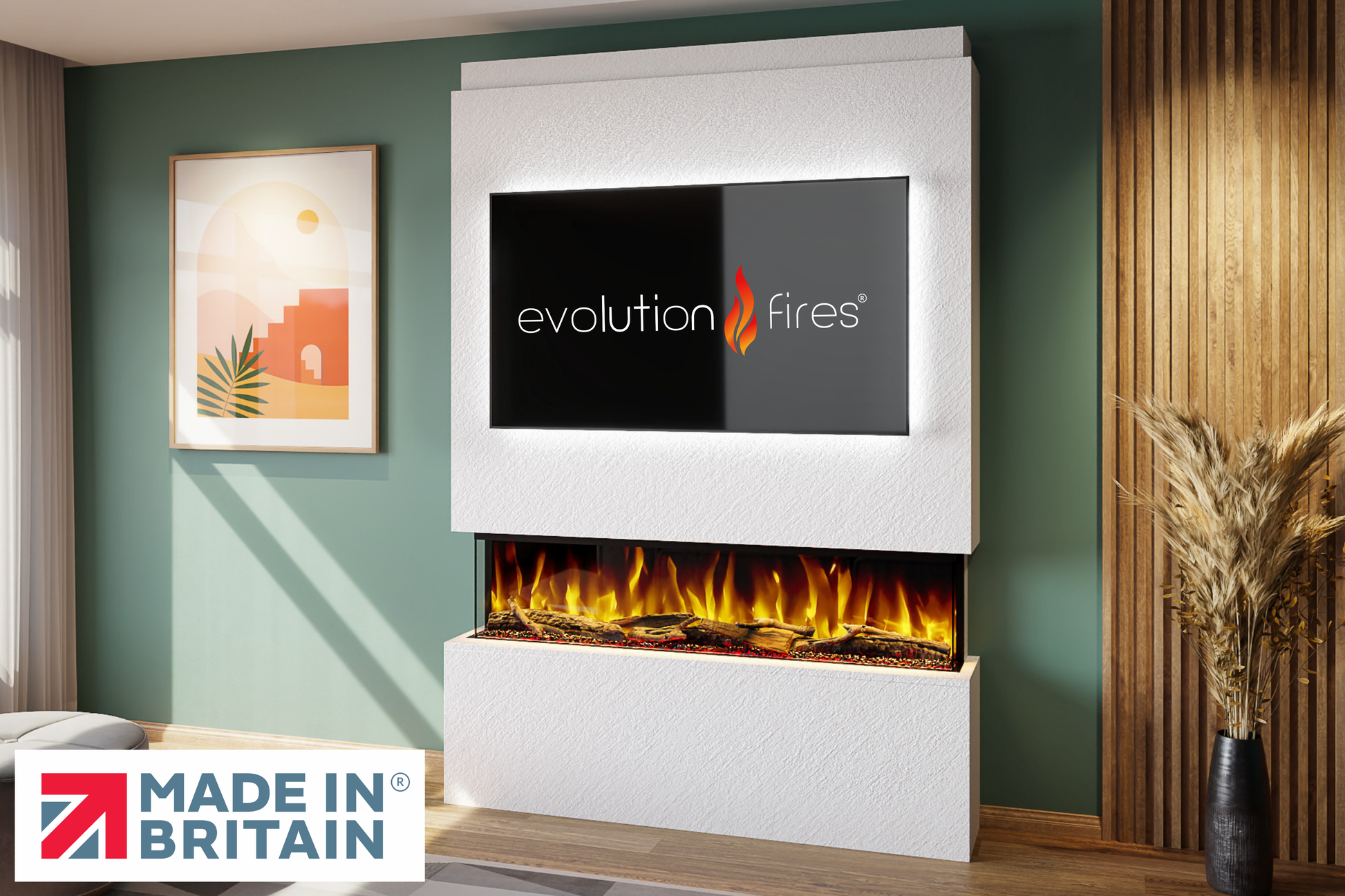 Evolution Fires - Pre-Built Media Wall Package 19 including Electric Fire