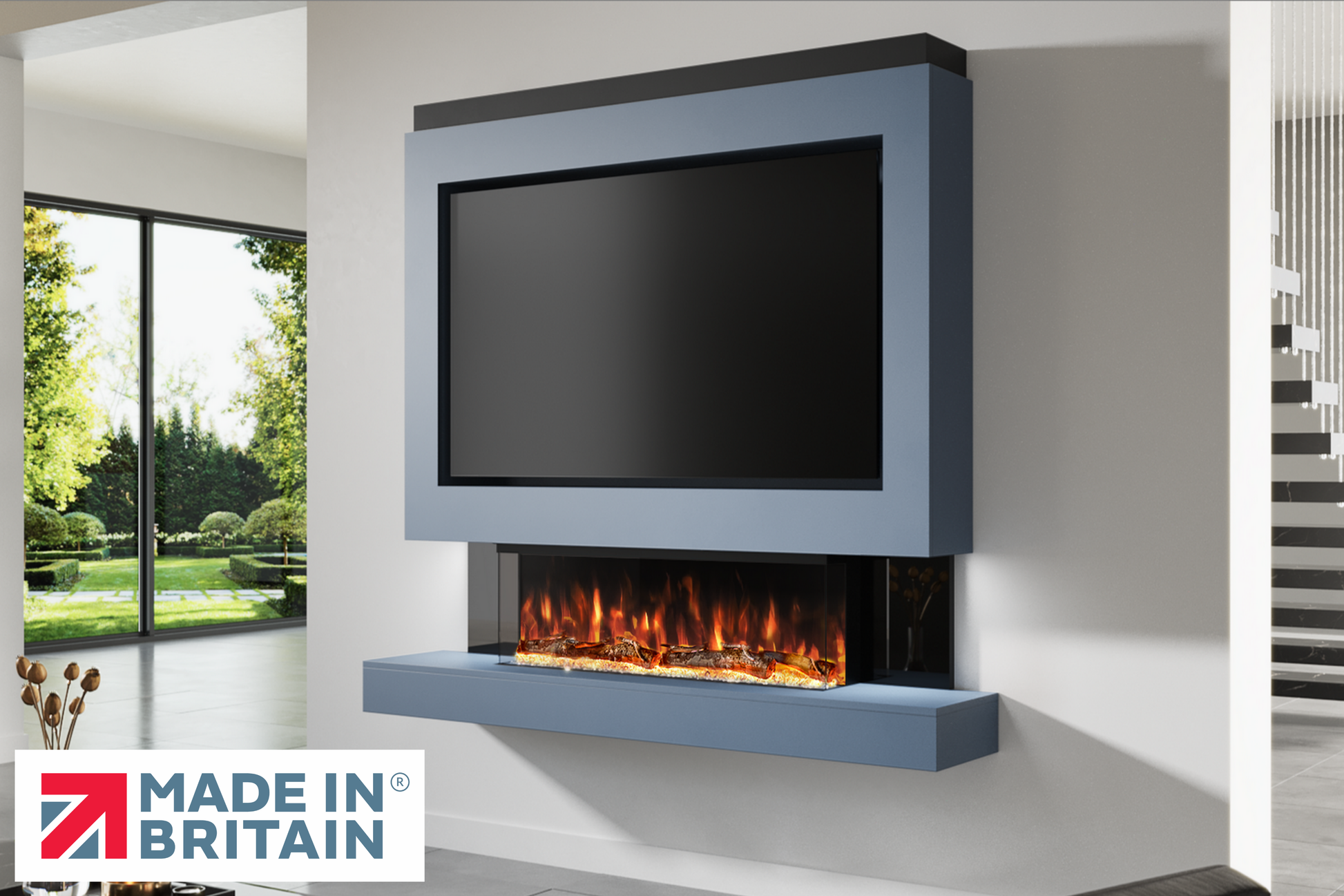 Evolution Fires Package 1 – Pre-Built Media Wall with Electric Fireplace
