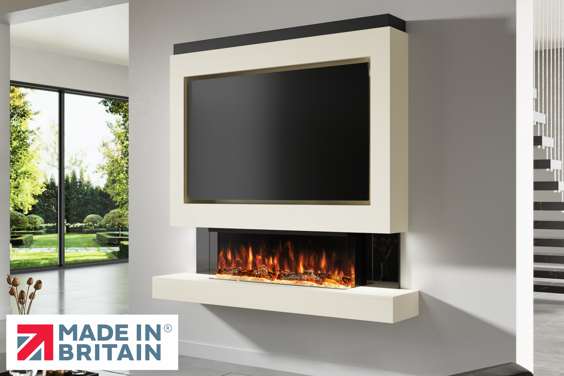 Evolution Fires Package 1 – Pre-Built Media Wall with Electric Fireplace