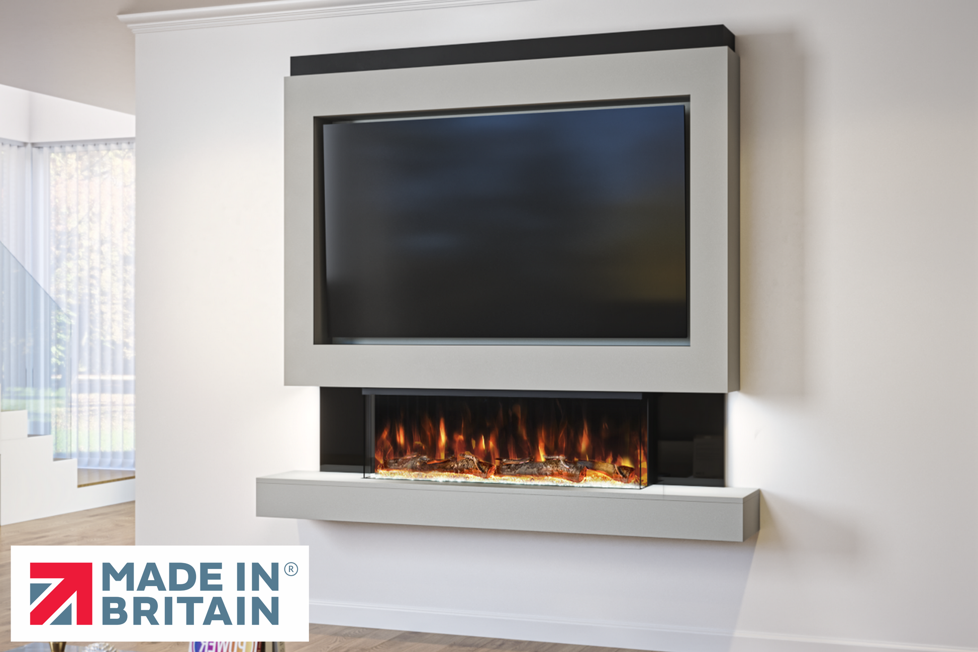 Evolution Fires Package 1 – Pre-Built Media Wall with Electric Fireplace
