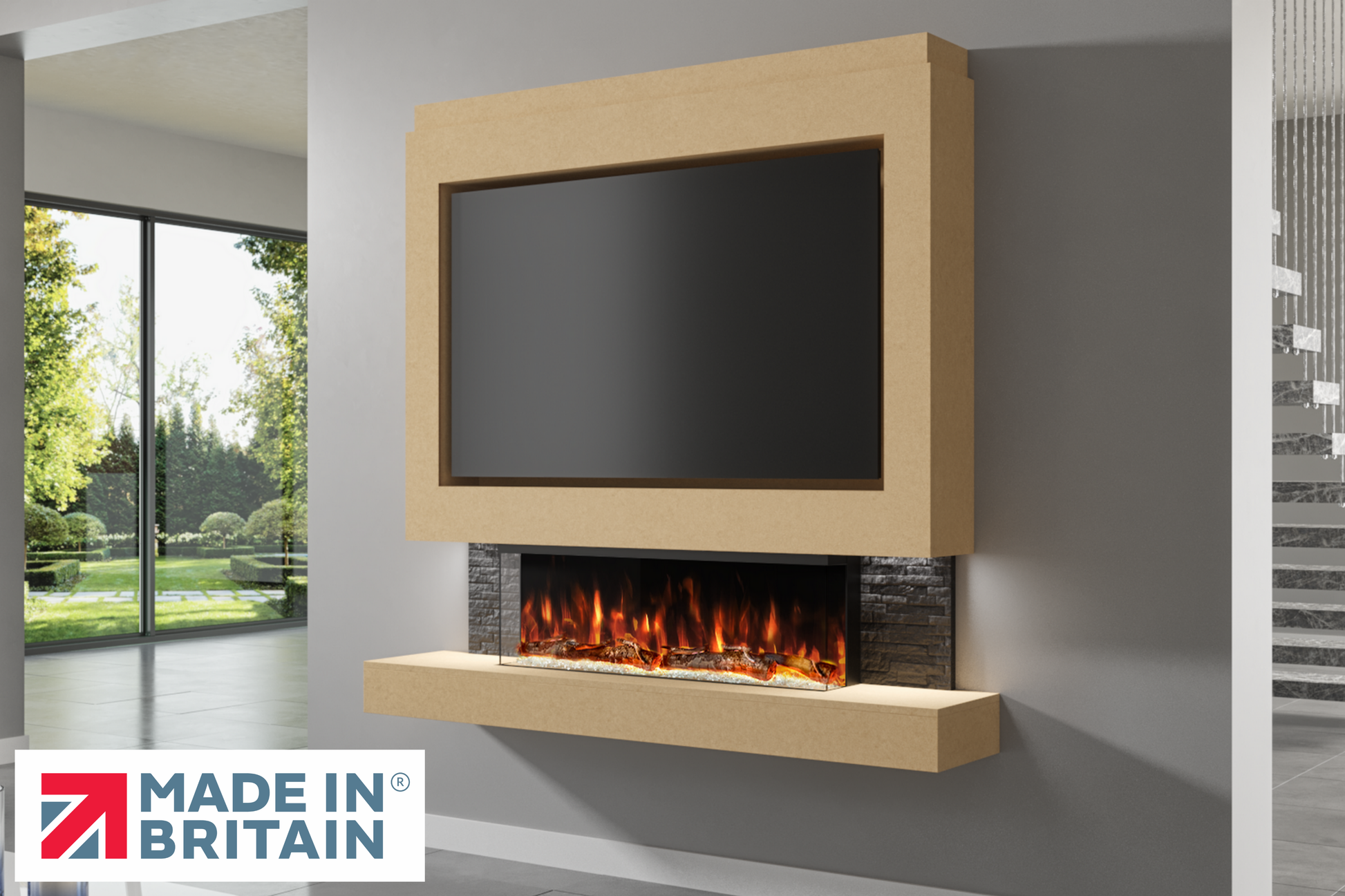 Evolution Fires Package 1 – Pre-Built Media Wall with Electric Fireplace