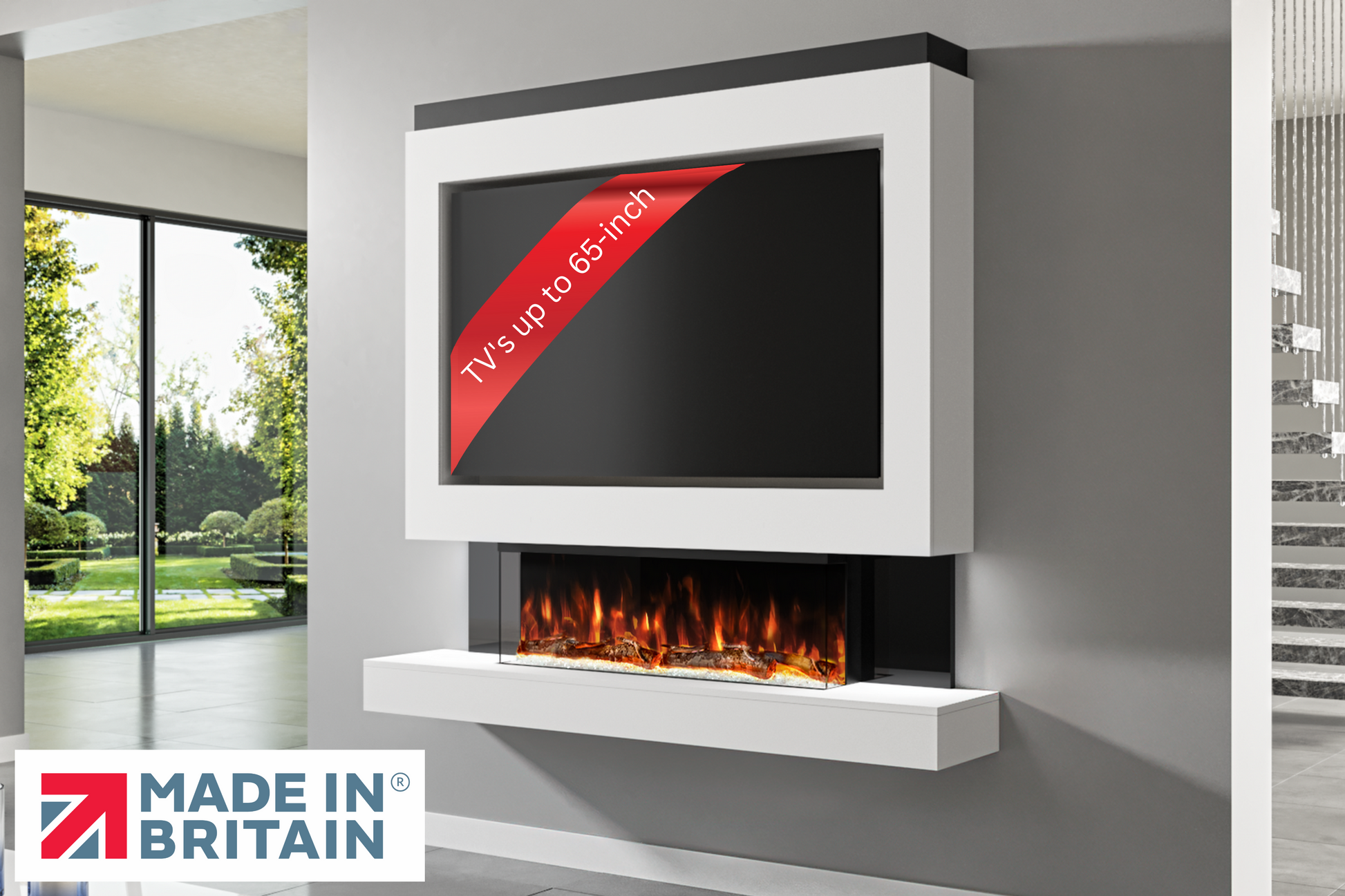 Evolution Fires Package 1 – Pre-Built Media Wall with Electric Fireplace