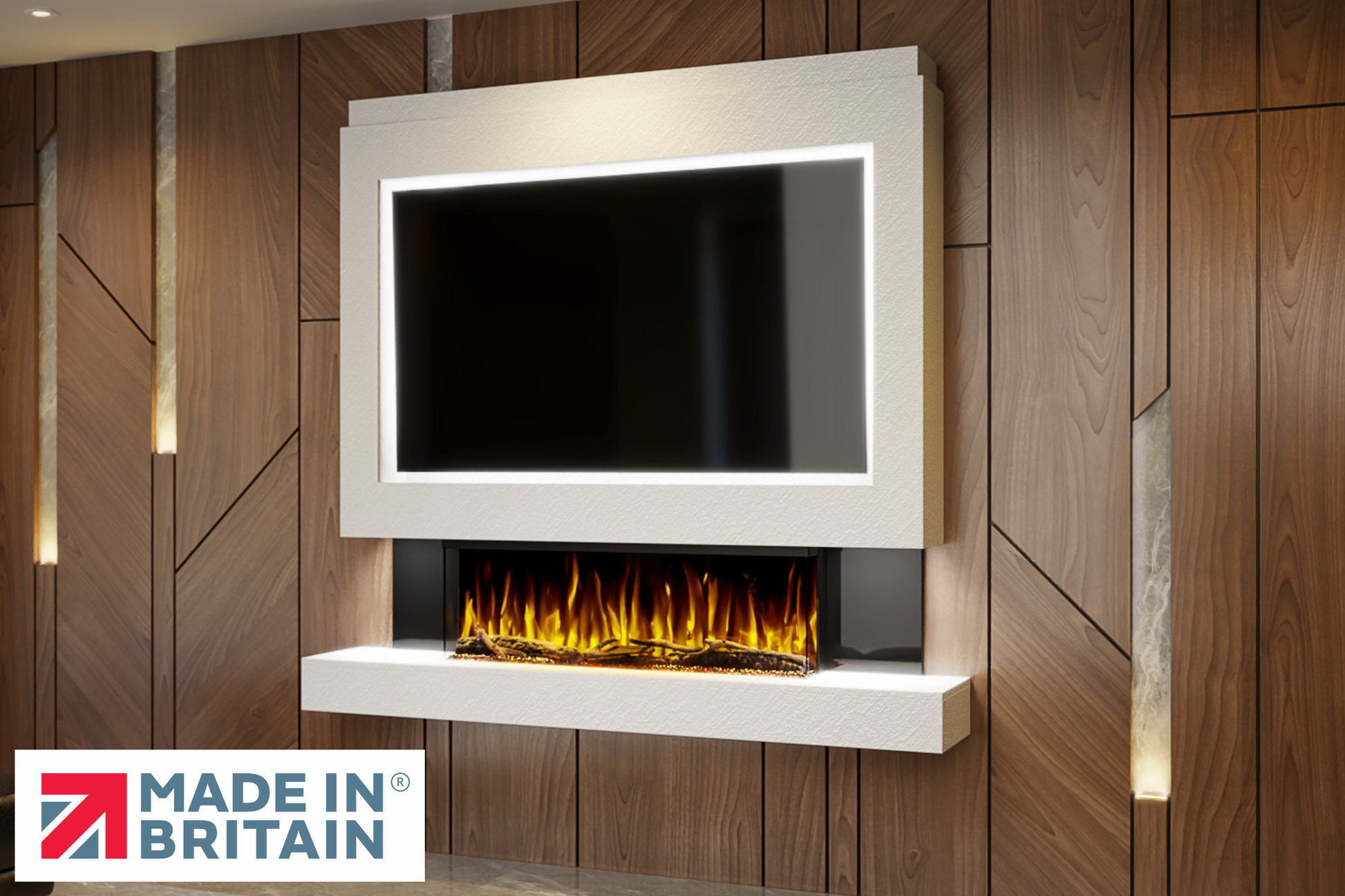 Evolution Fires Package 1 – Pre-Built Media Wall with Electric Fireplace