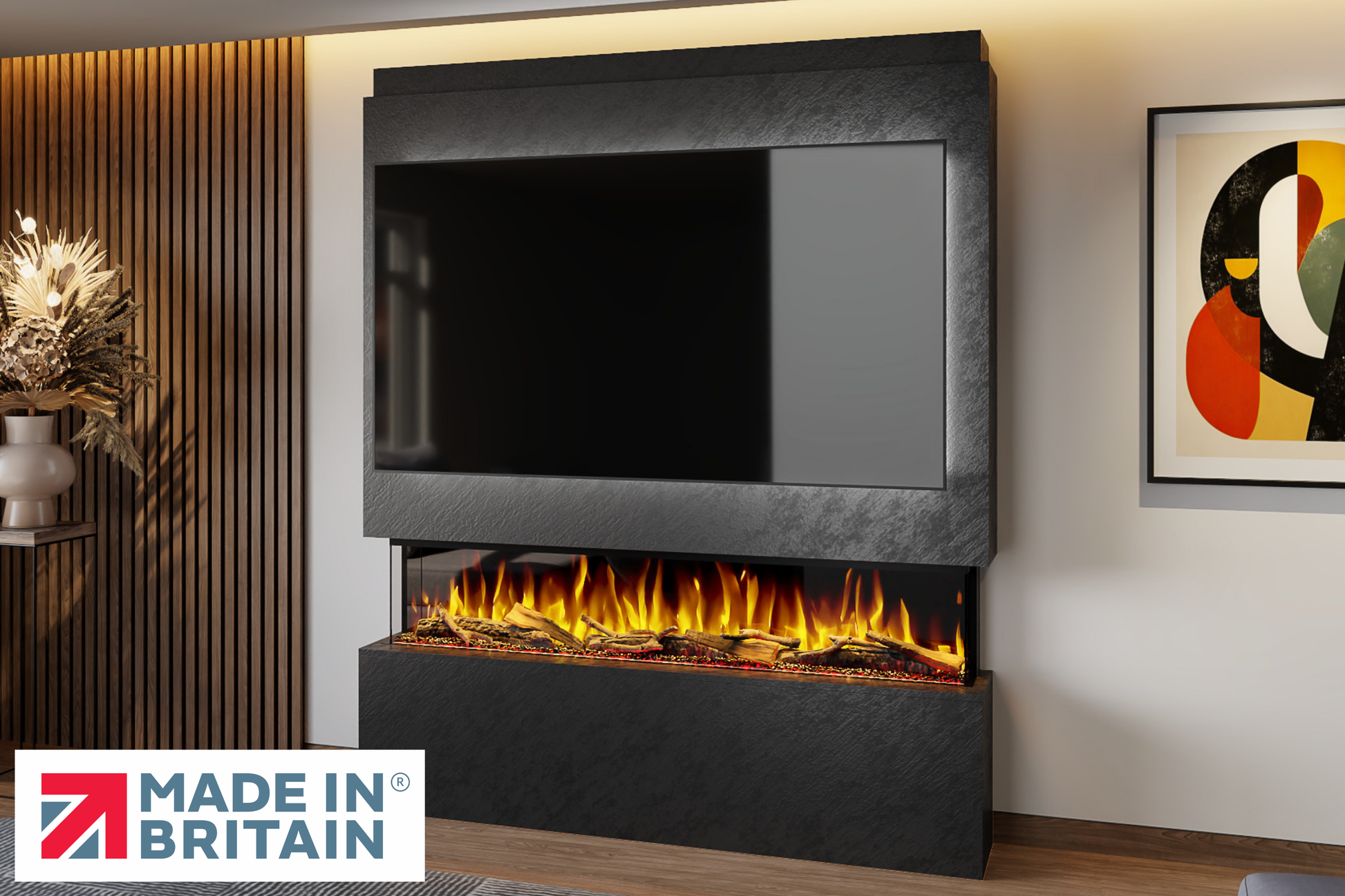 Evolution Fires - Pre-Built Media Wall Package 20 including Electric Fire