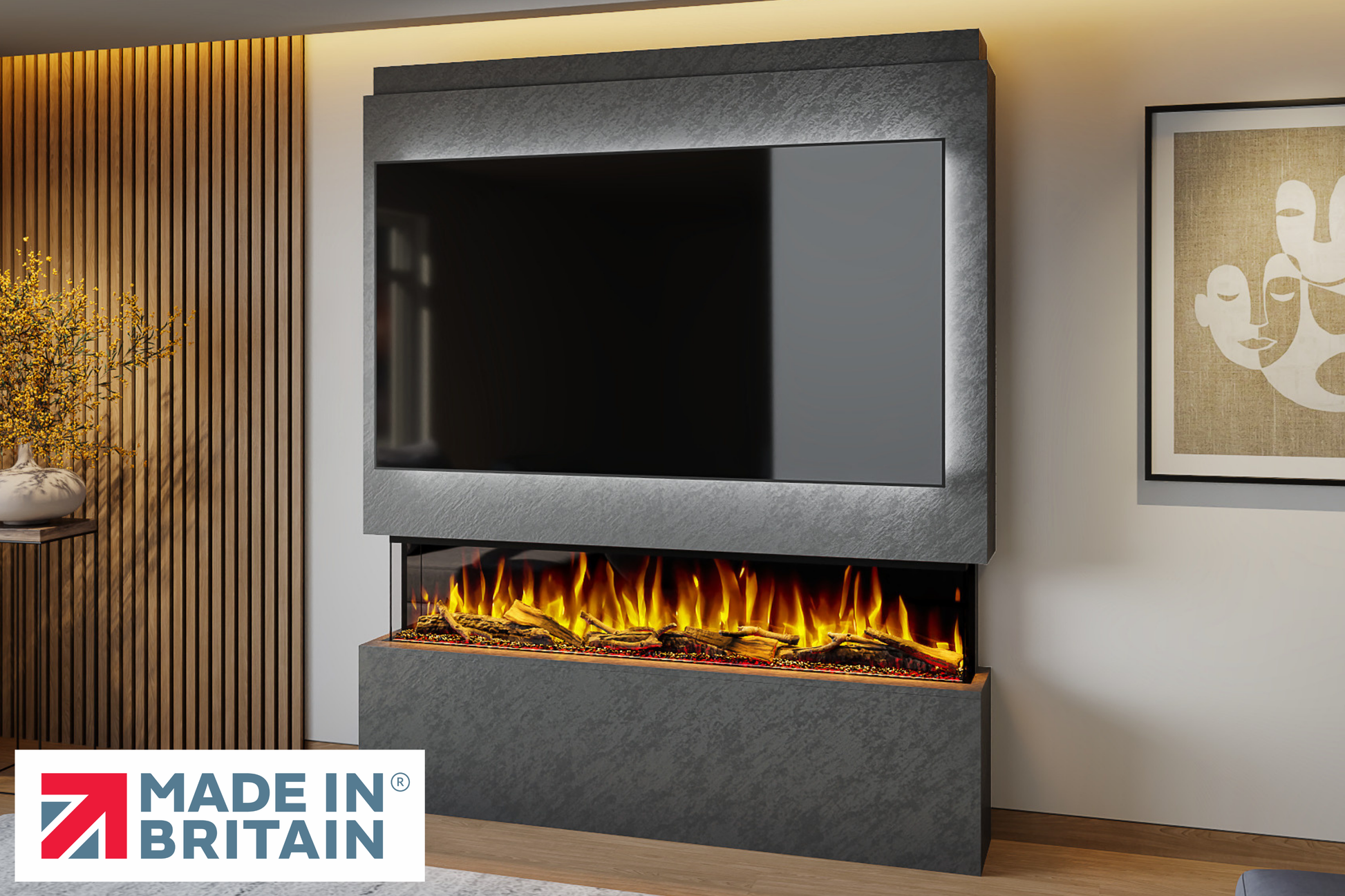 Evolution Fires - Pre-Built Media Wall Package 20 including Electric Fire