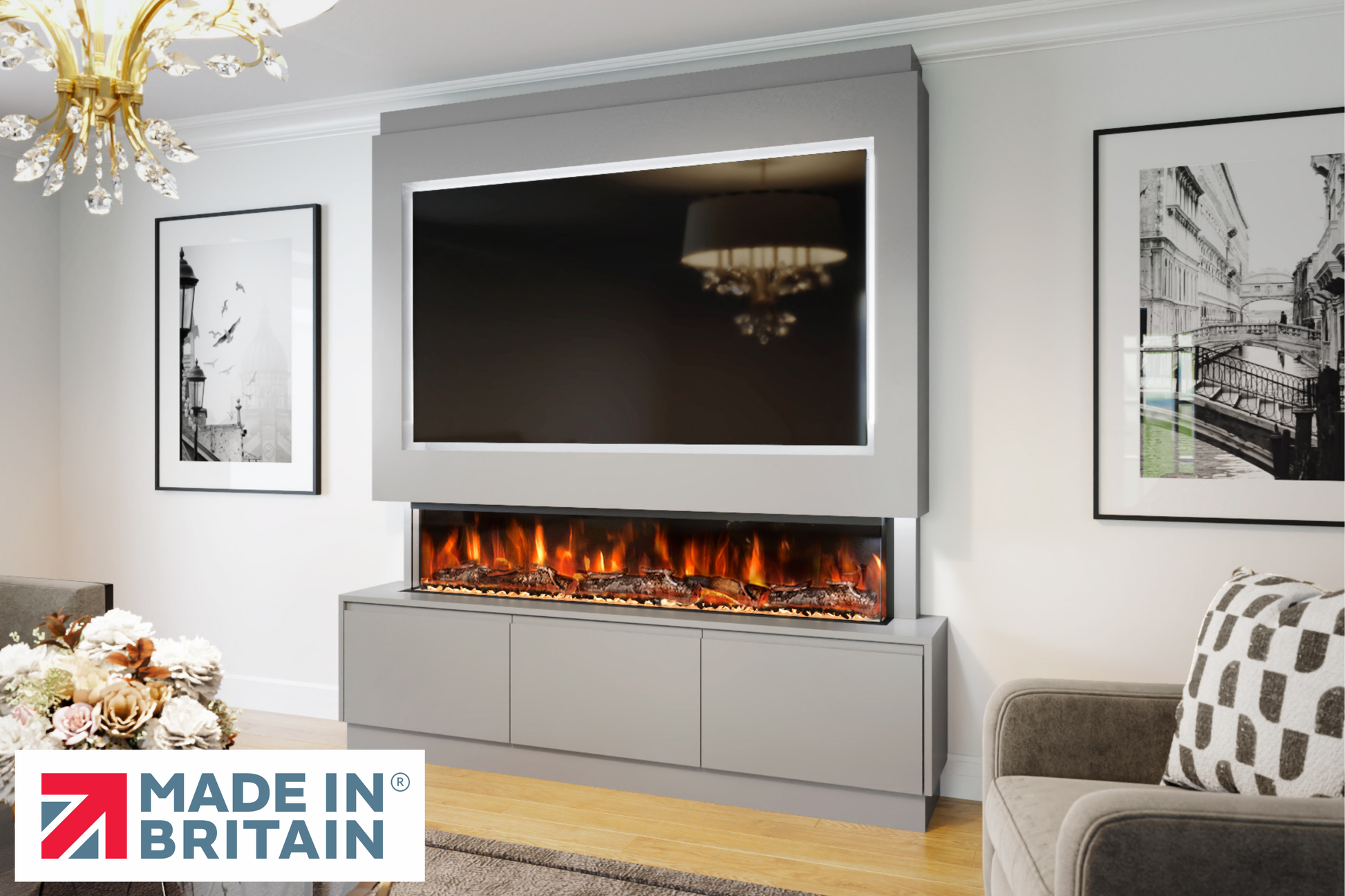 Evolution Fires - Pre-Built Media Wall Package 21 including Electric Fire