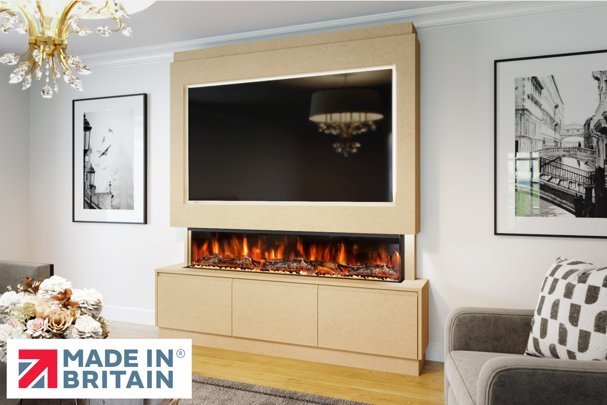 Evolution Fires - Pre-Built Media Wall Package 21 including Electric Fire