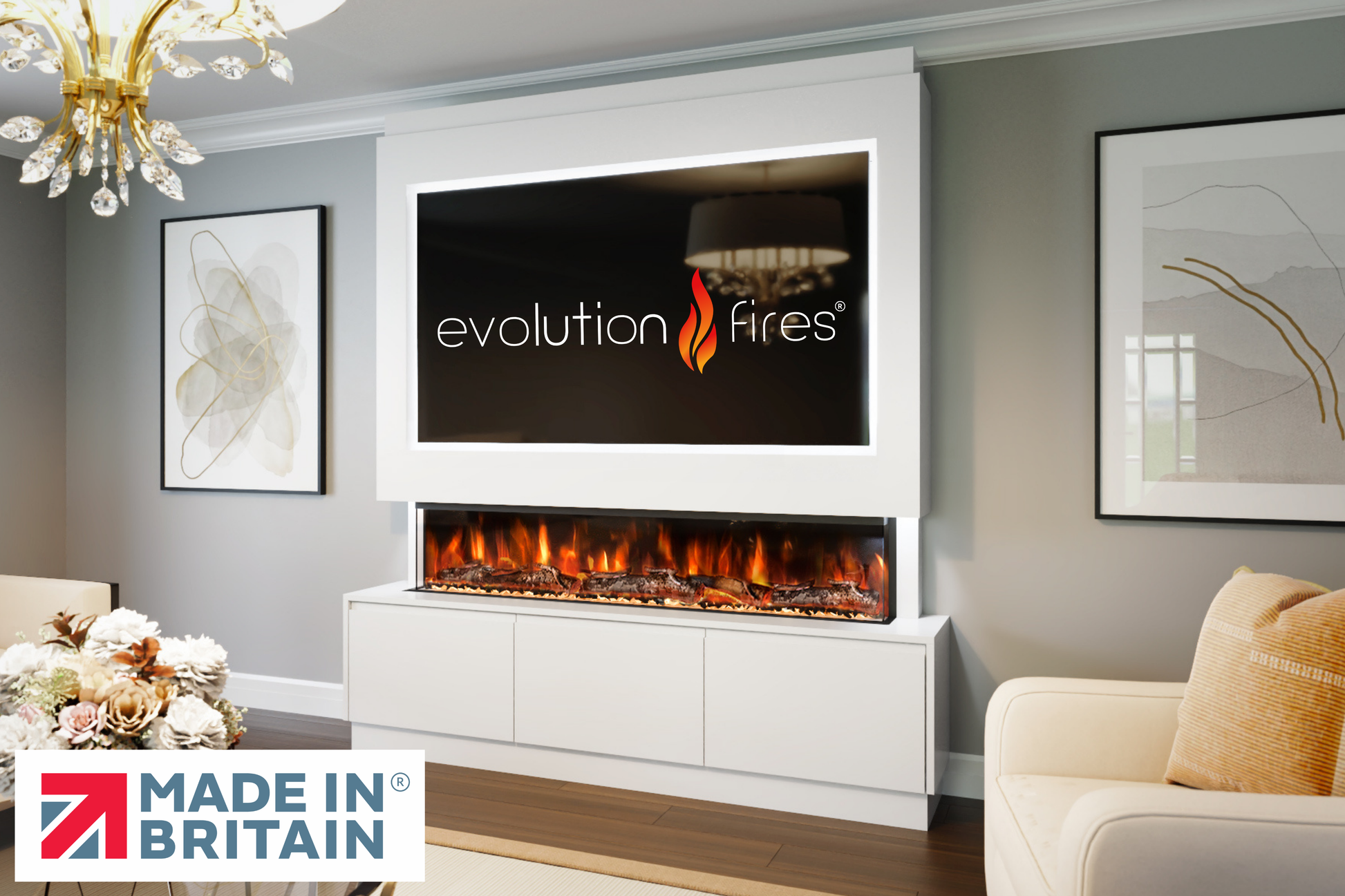 Evolution Fires - Pre-Built Media Wall Package 21 including Electric Fire