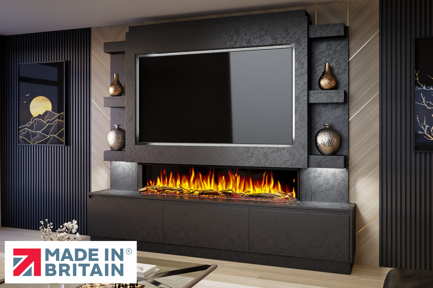 Evolution Fires - Pre-Built Media Wall Package 22 including Electric Fire