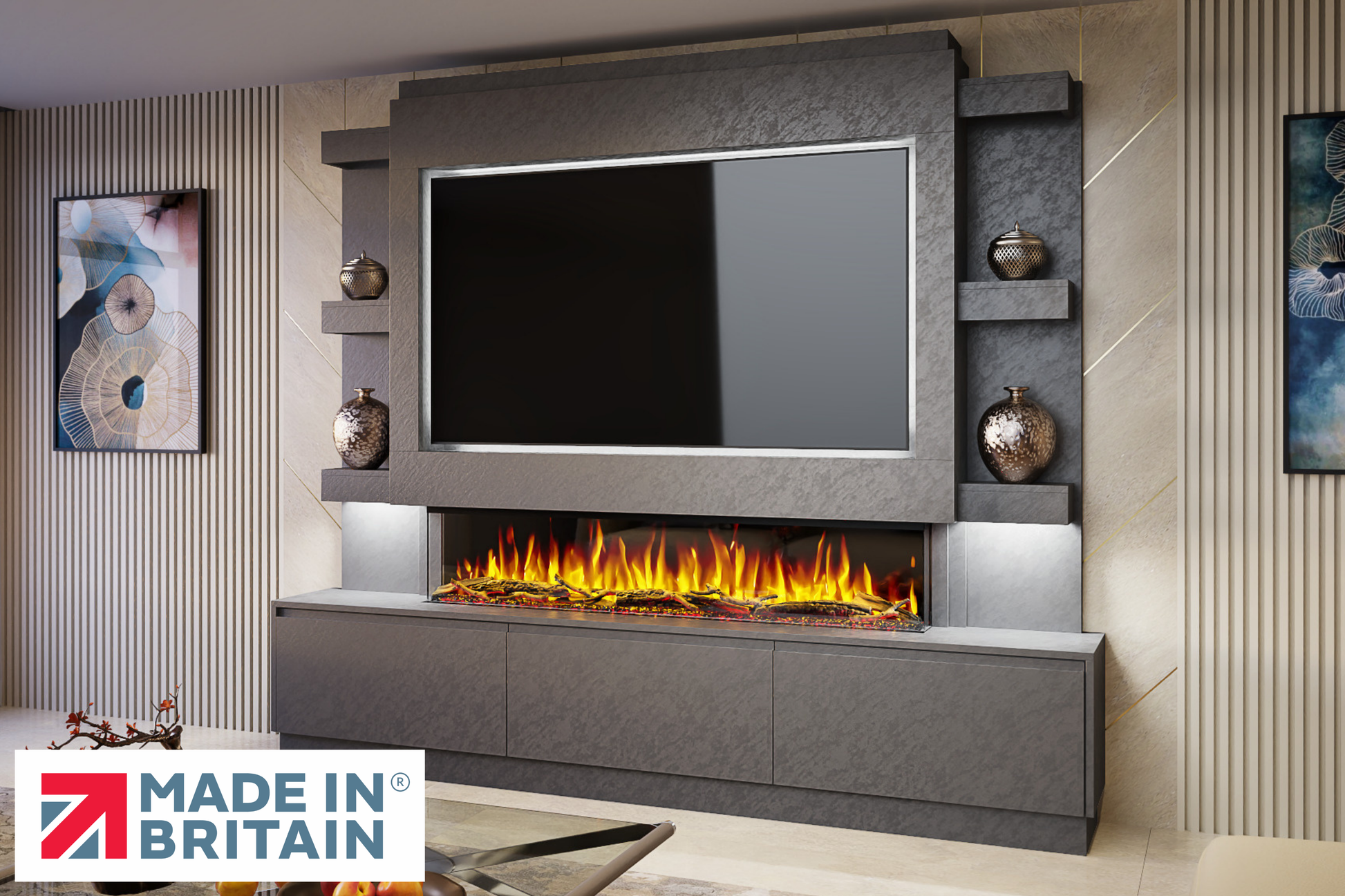 Evolution Fires - Pre-Built Media Wall Package 22 including Electric Fire