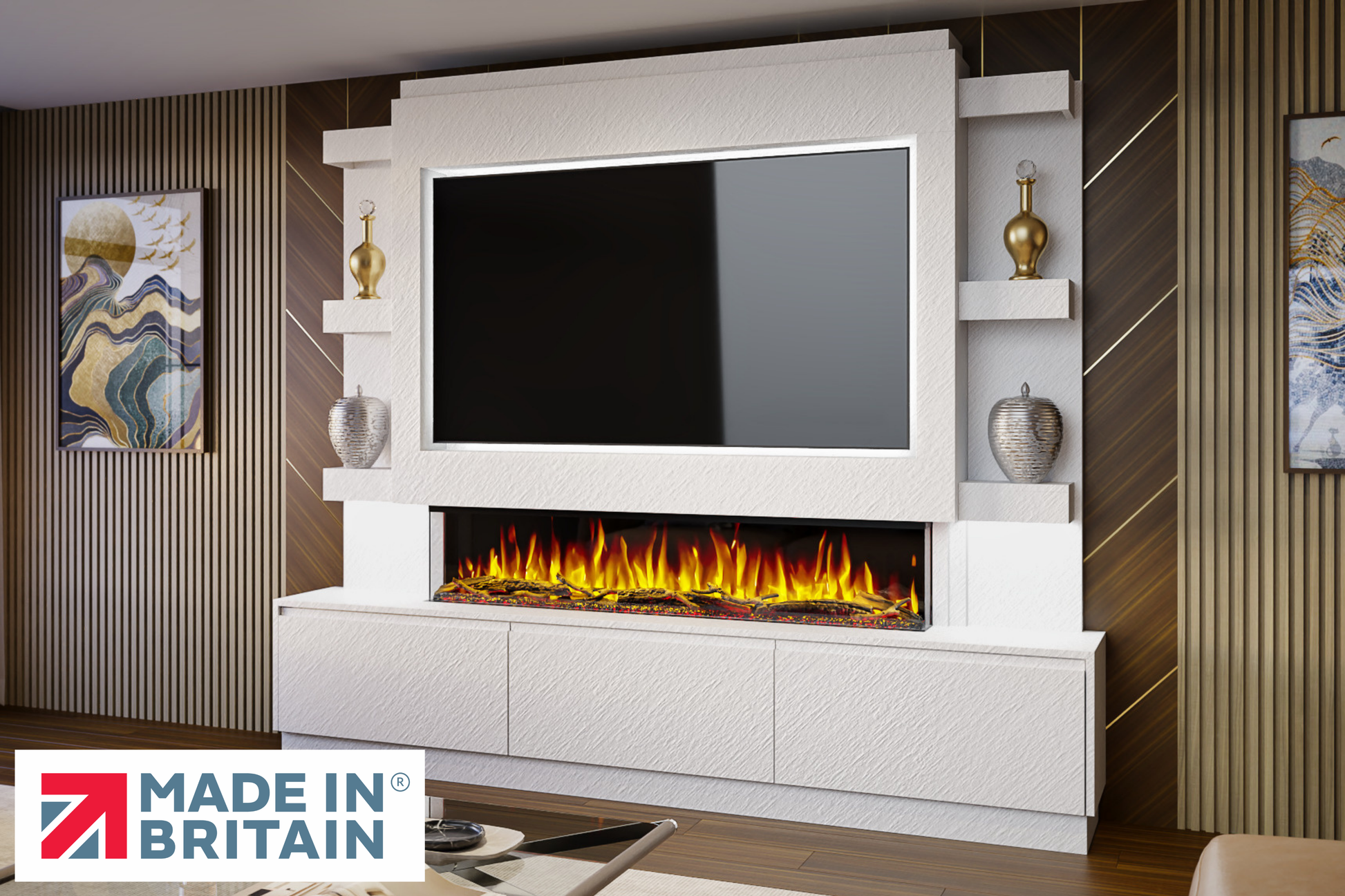 Evolution Fires - Pre-Built Media Wall Package 22 including Electric Fire