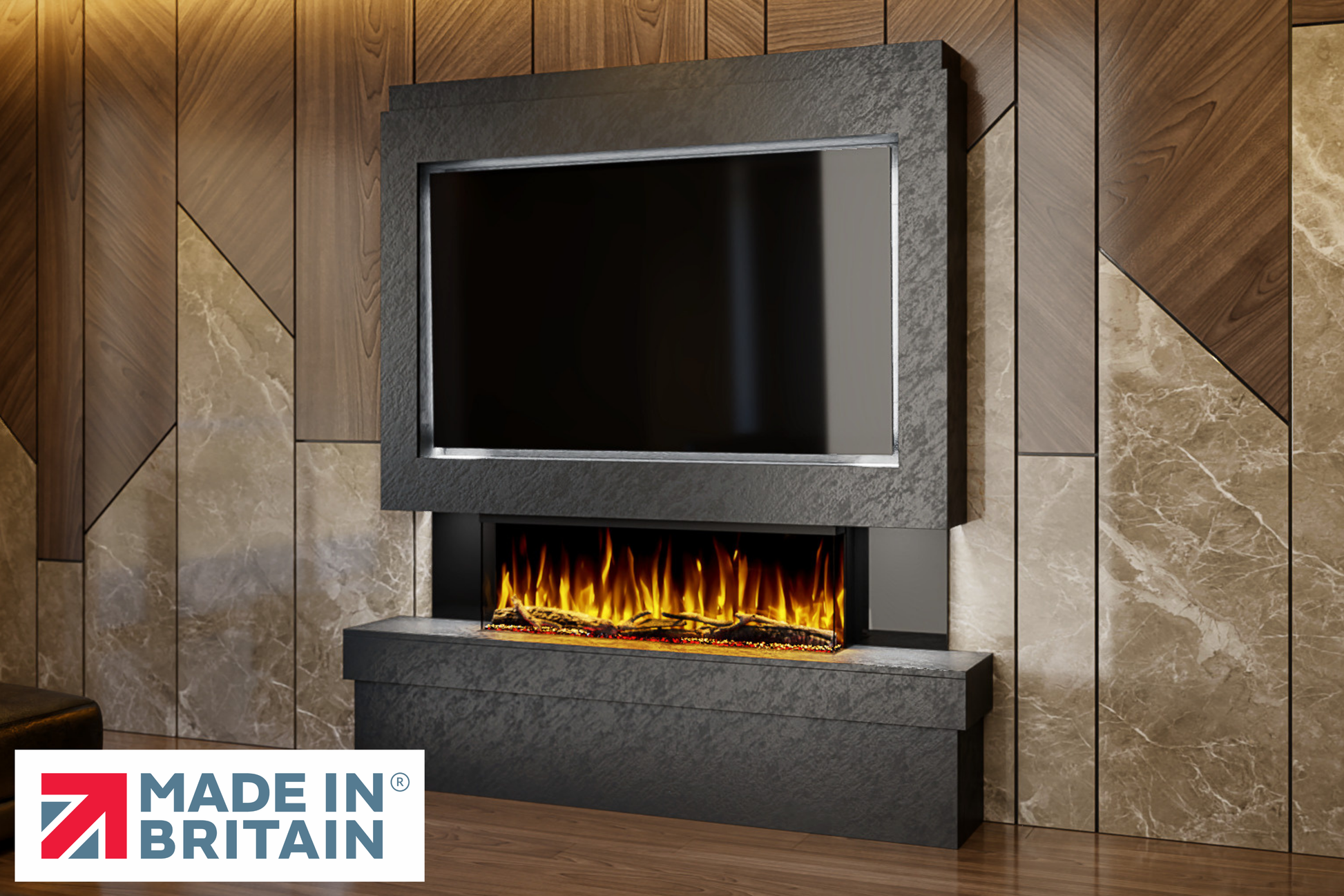 Evolution Fires Package 2 – Pre-Built Media Wall with Electric Fireplace