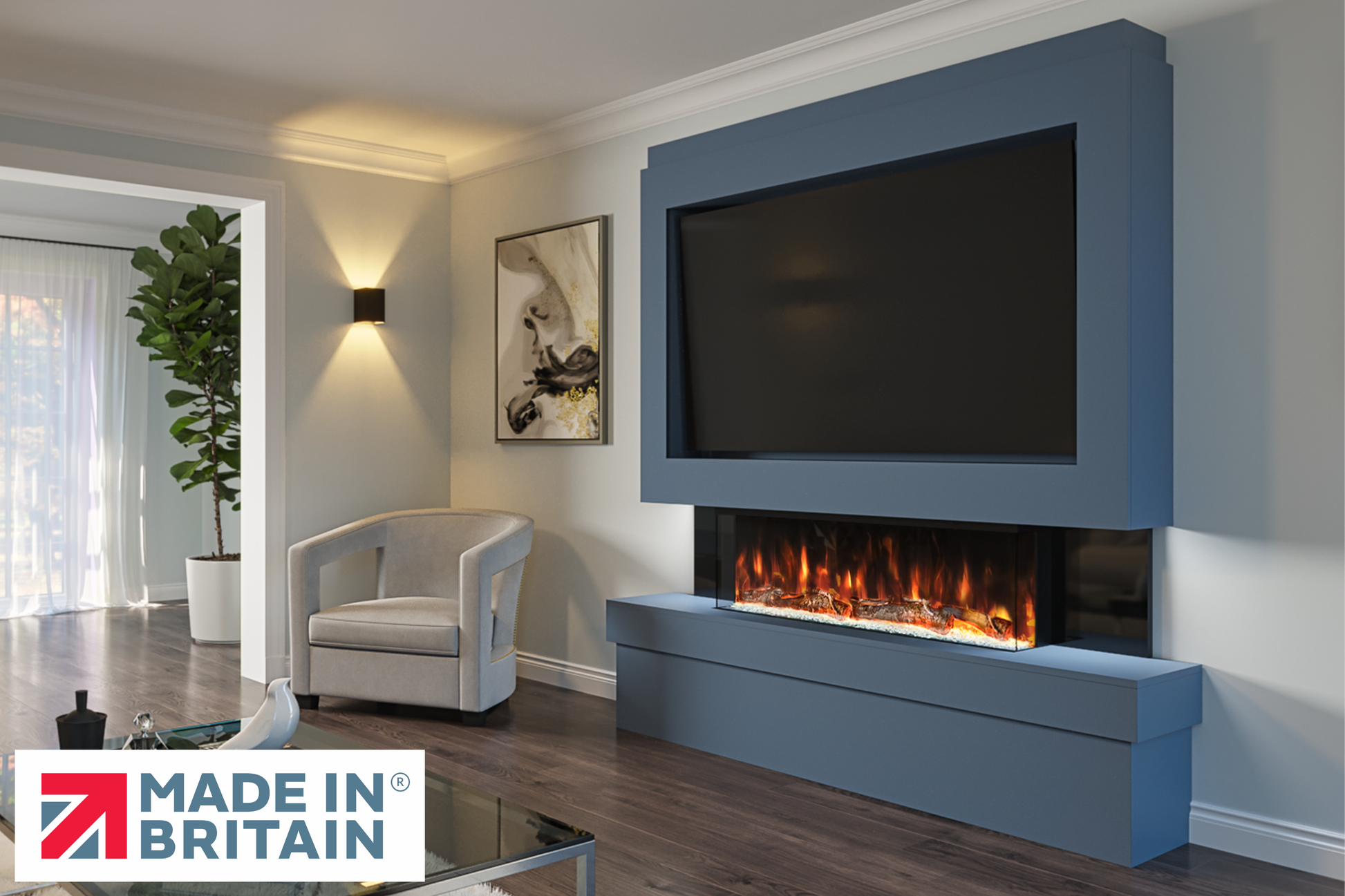 Evolution Fires Package 2 – Pre-Built Media Wall with Electric Fireplace