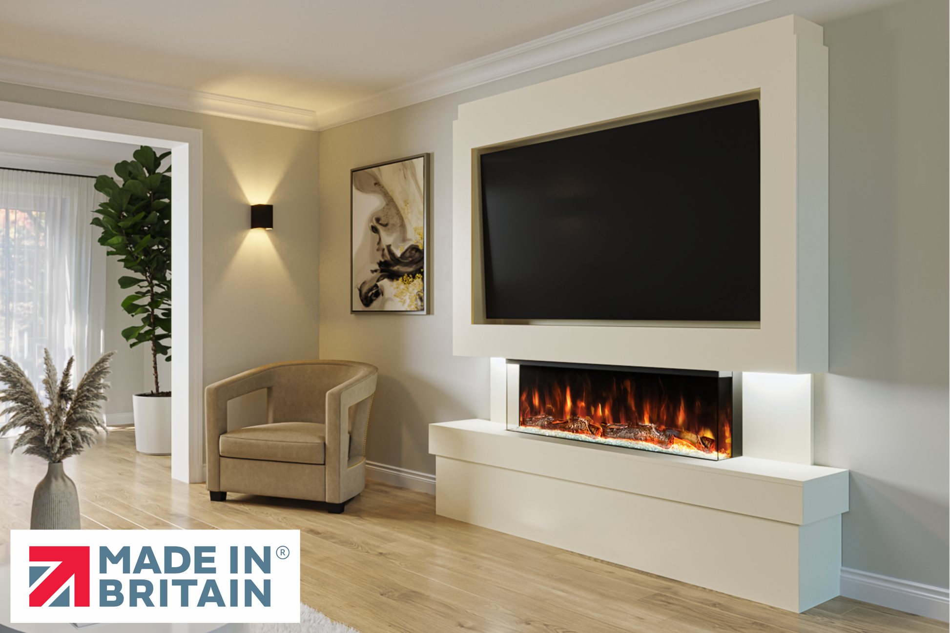 Evolution Fires Package 2 – Pre-Built Media Wall with Electric Fireplace