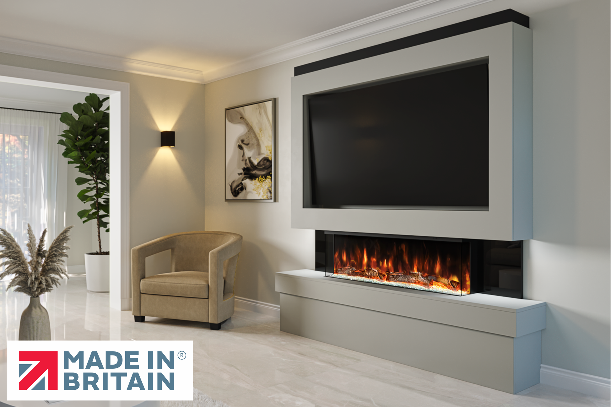 Evolution Fires Package 2 – Pre-Built Media Wall with Electric Fireplace