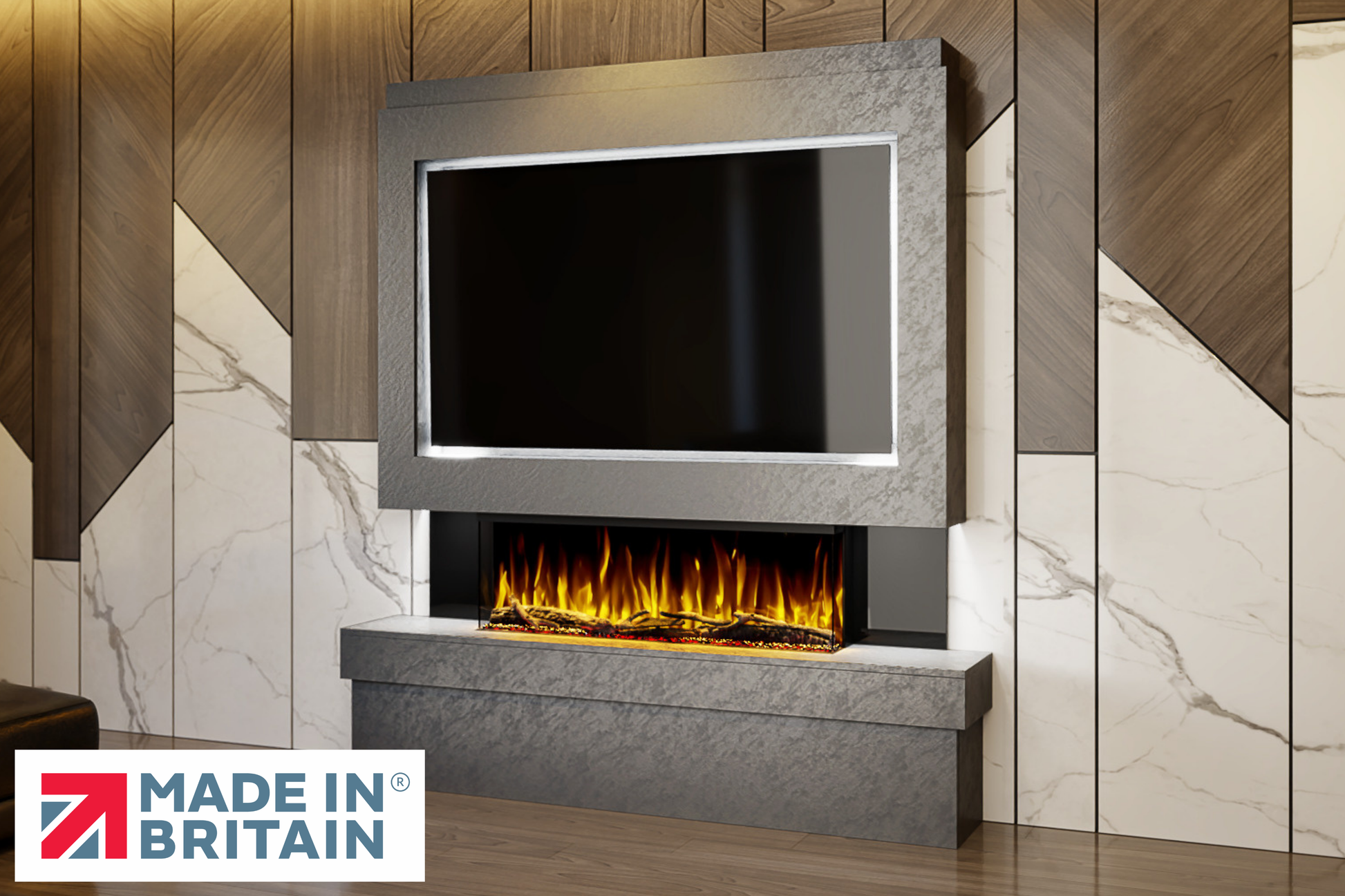 Evolution Fires Package 2 – Pre-Built Media Wall with Electric Fireplace