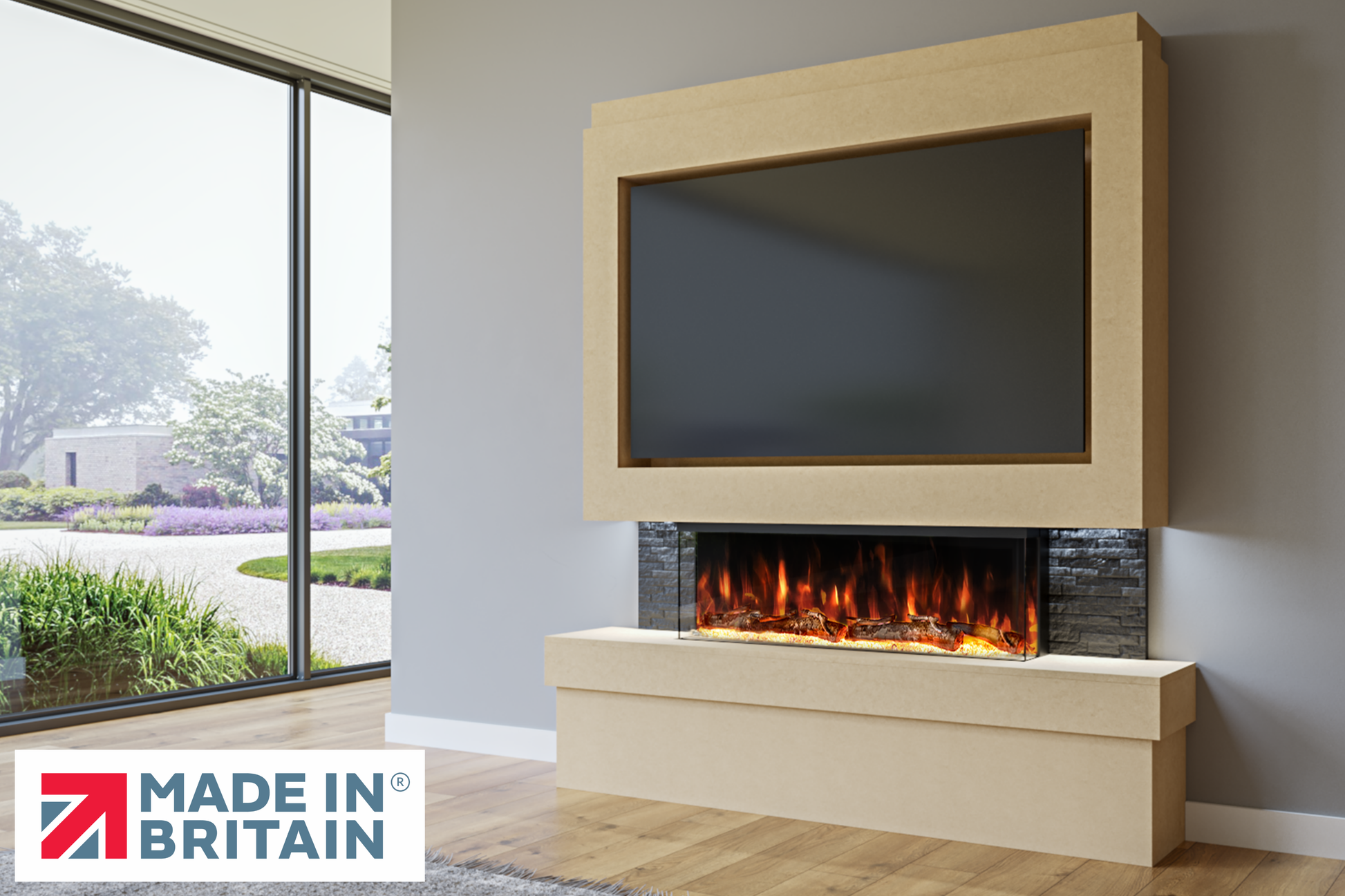 Evolution Fires Package 2 – Pre-Built Media Wall with Electric Fireplace