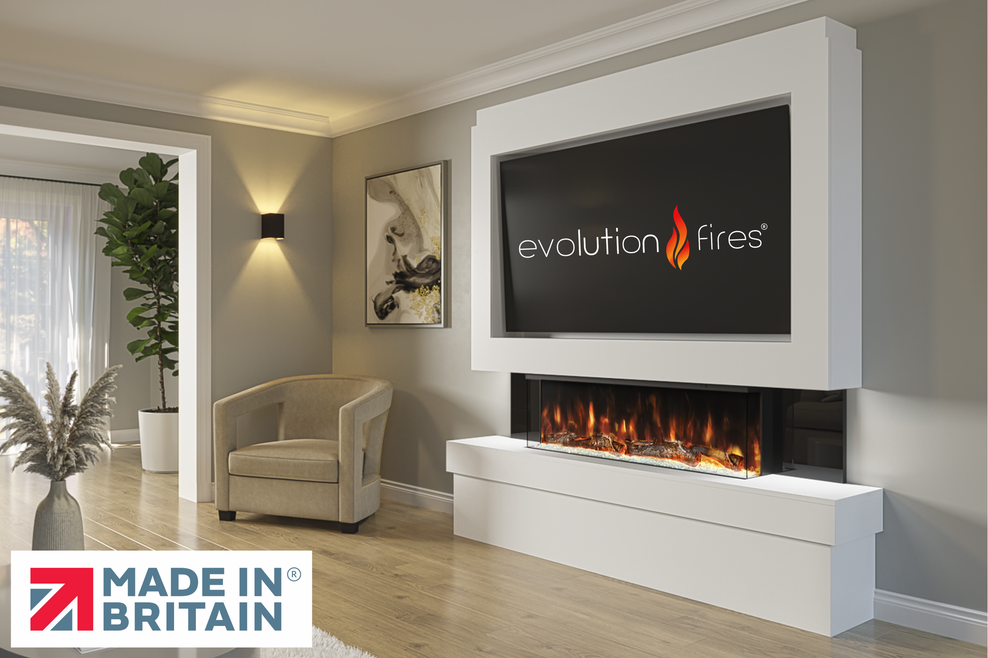Evolution Fires Package 2 – Pre-Built Media Wall with Electric Fireplace