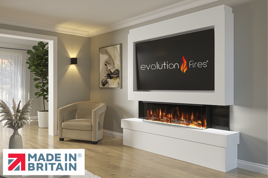 Evolution Fires Package 2 β Pre-Built Media Wall with Electric Fireplace