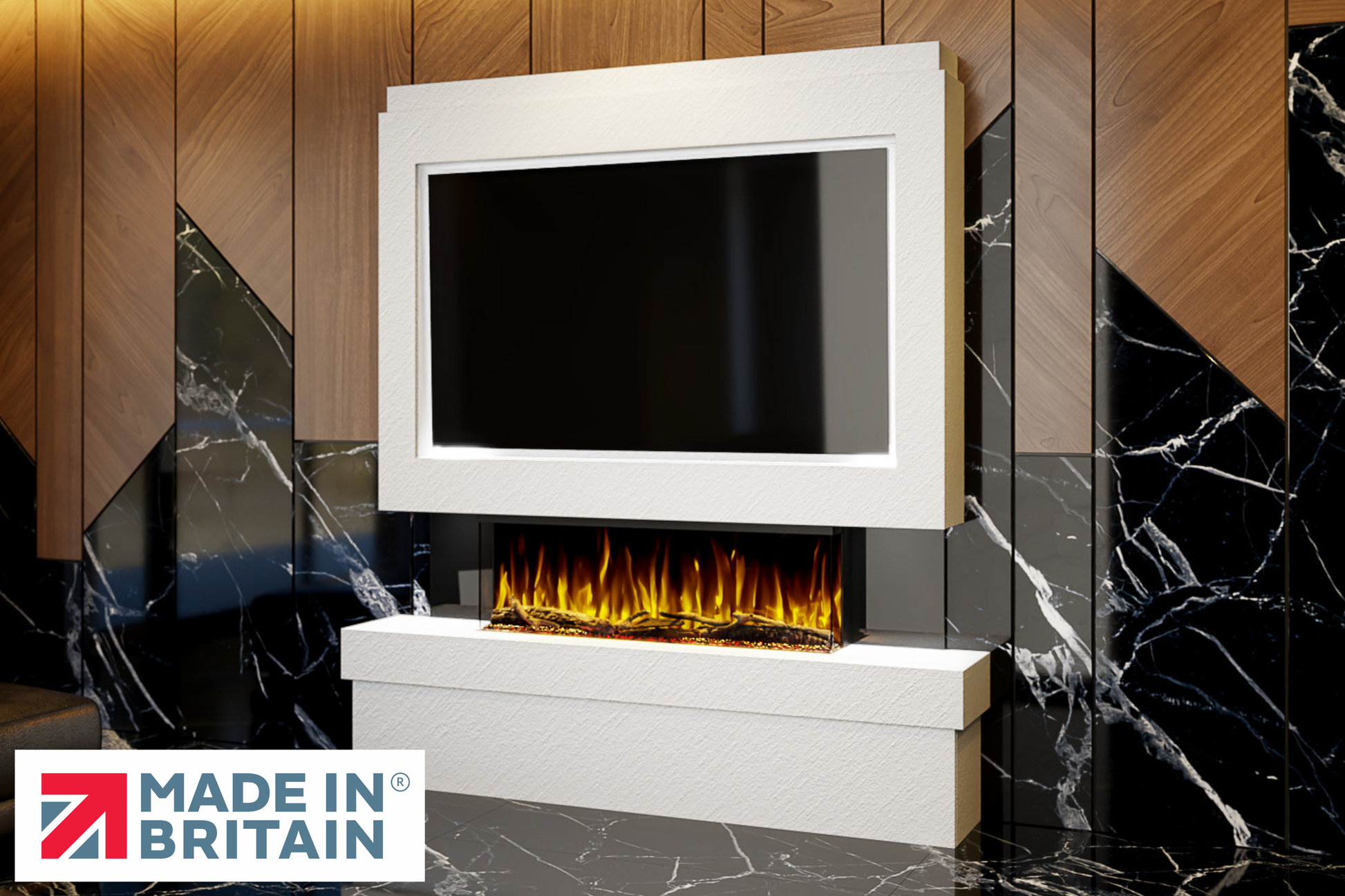 Evolution Fires Package 2 – Pre-Built Media Wall with Electric Fireplace