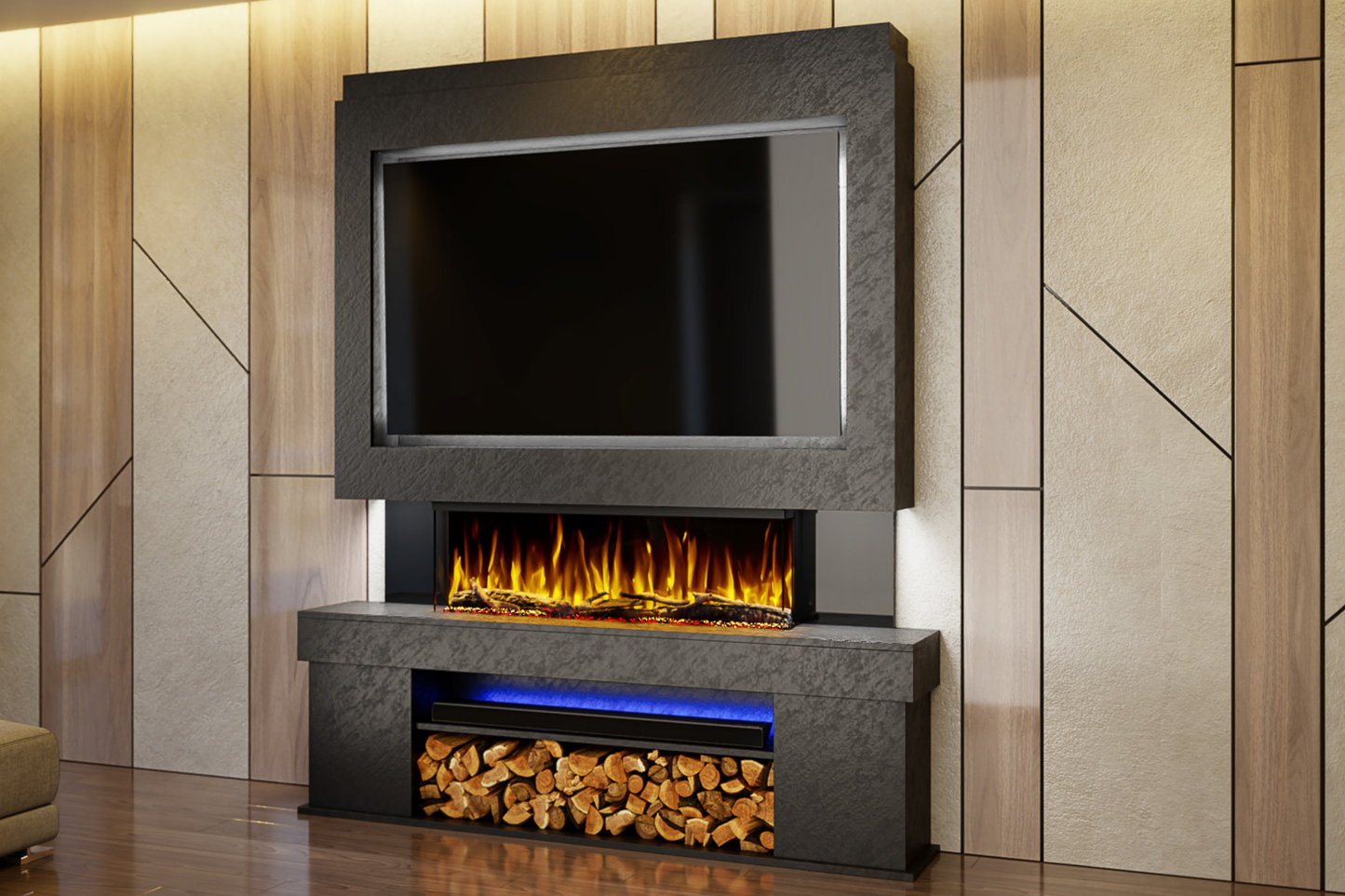 Evolution Fires Package 3 – Pre-Built Media Wall with Electric Fireplace