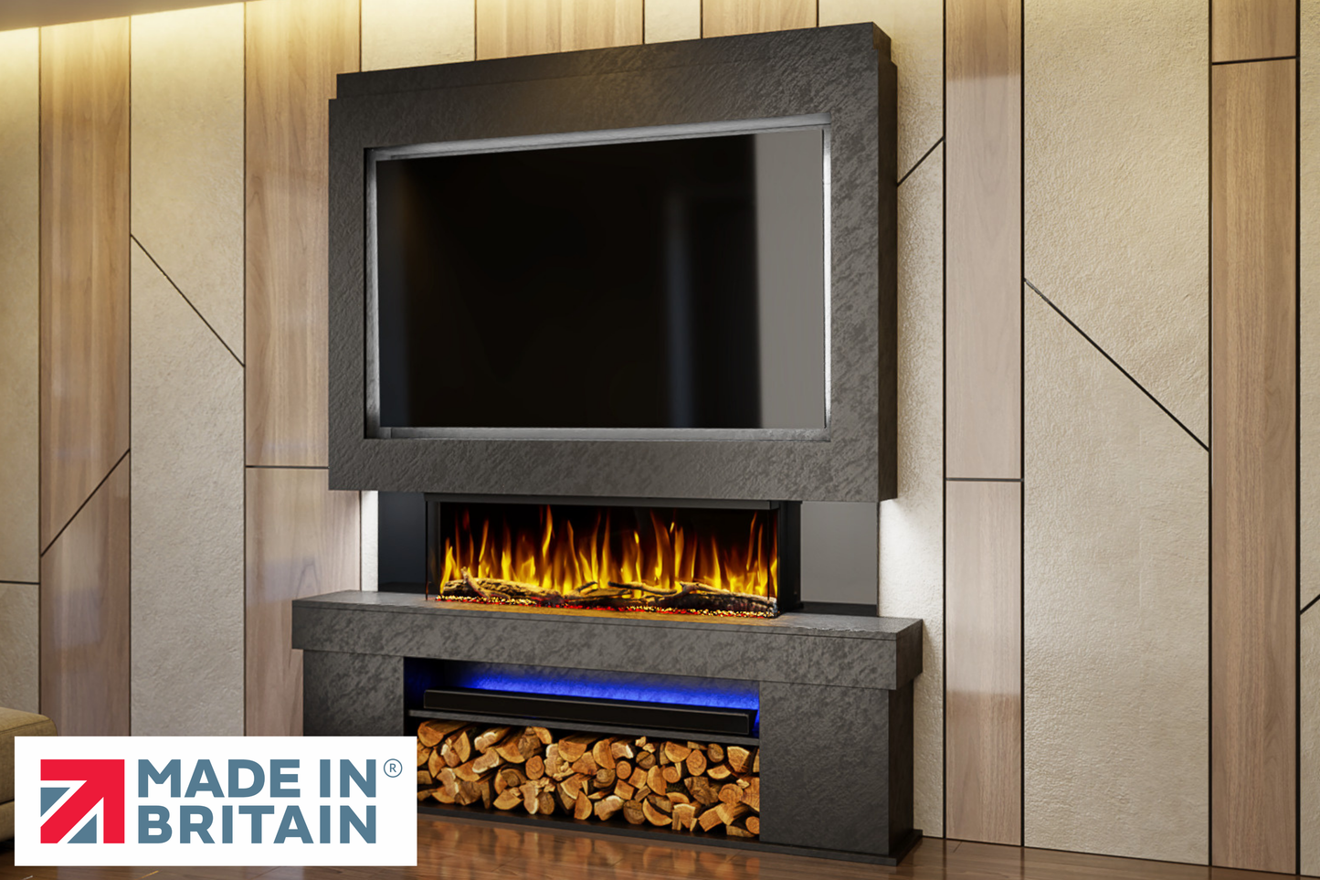 Evolution Fires Package 3 – Pre-Built Media Wall with Electric Fireplace