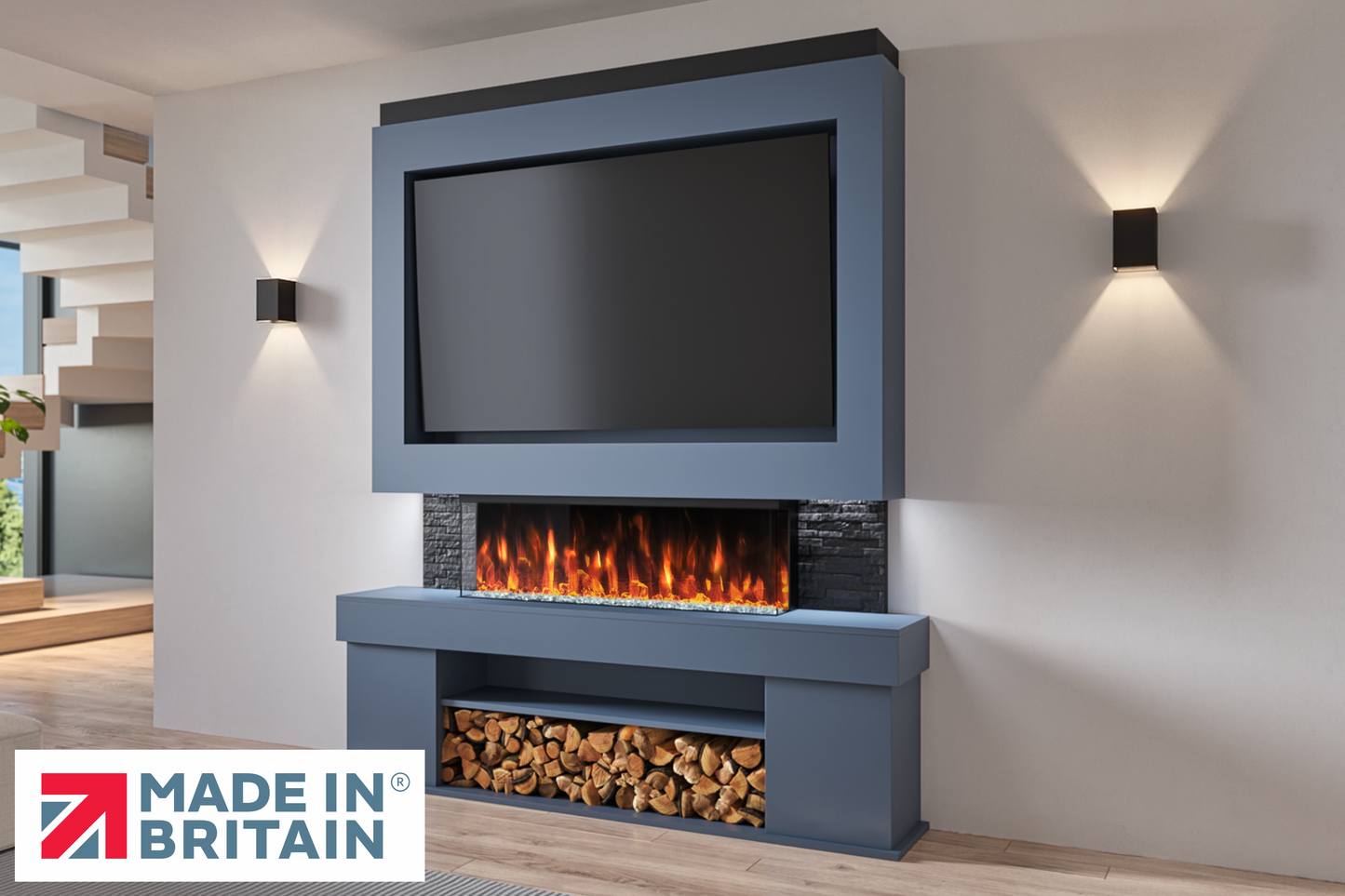 Evolution Fires Package 3 – Pre-Built Media Wall with Electric Fireplace