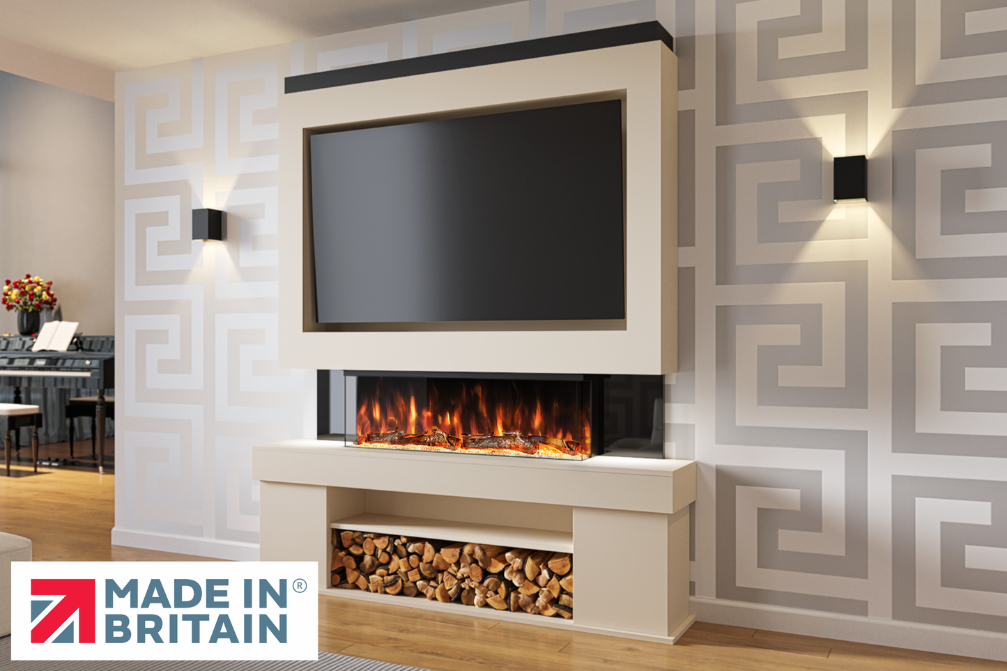 Evolution Fires Package 3 – Pre-Built Media Wall with Electric Fireplace