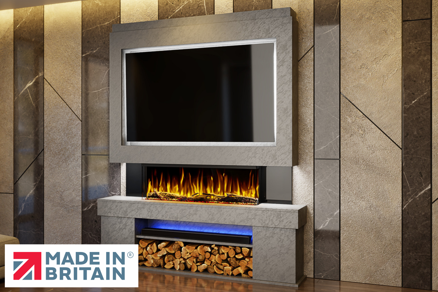 Evolution Fires Package 3 – Pre-Built Media Wall with Electric Fireplace