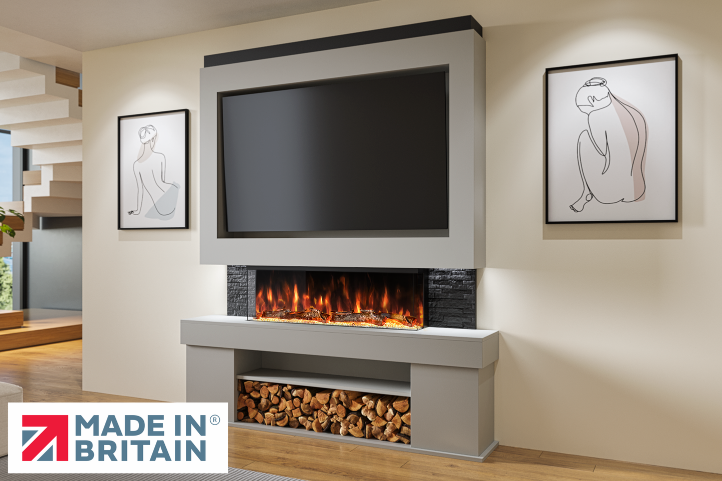 Evolution Fires Package 3 – Pre-Built Media Wall with Electric Fireplace