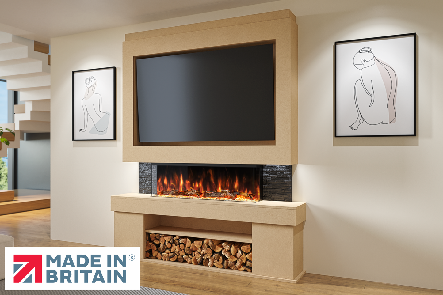 Evolution Fires Package 3 – Pre-Built Media Wall with Electric Fireplace
