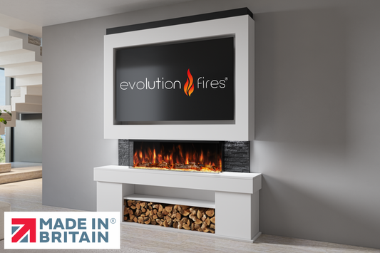 Evolution Fires Package 3 β Pre-Built Media Wall with Electric Fireplace