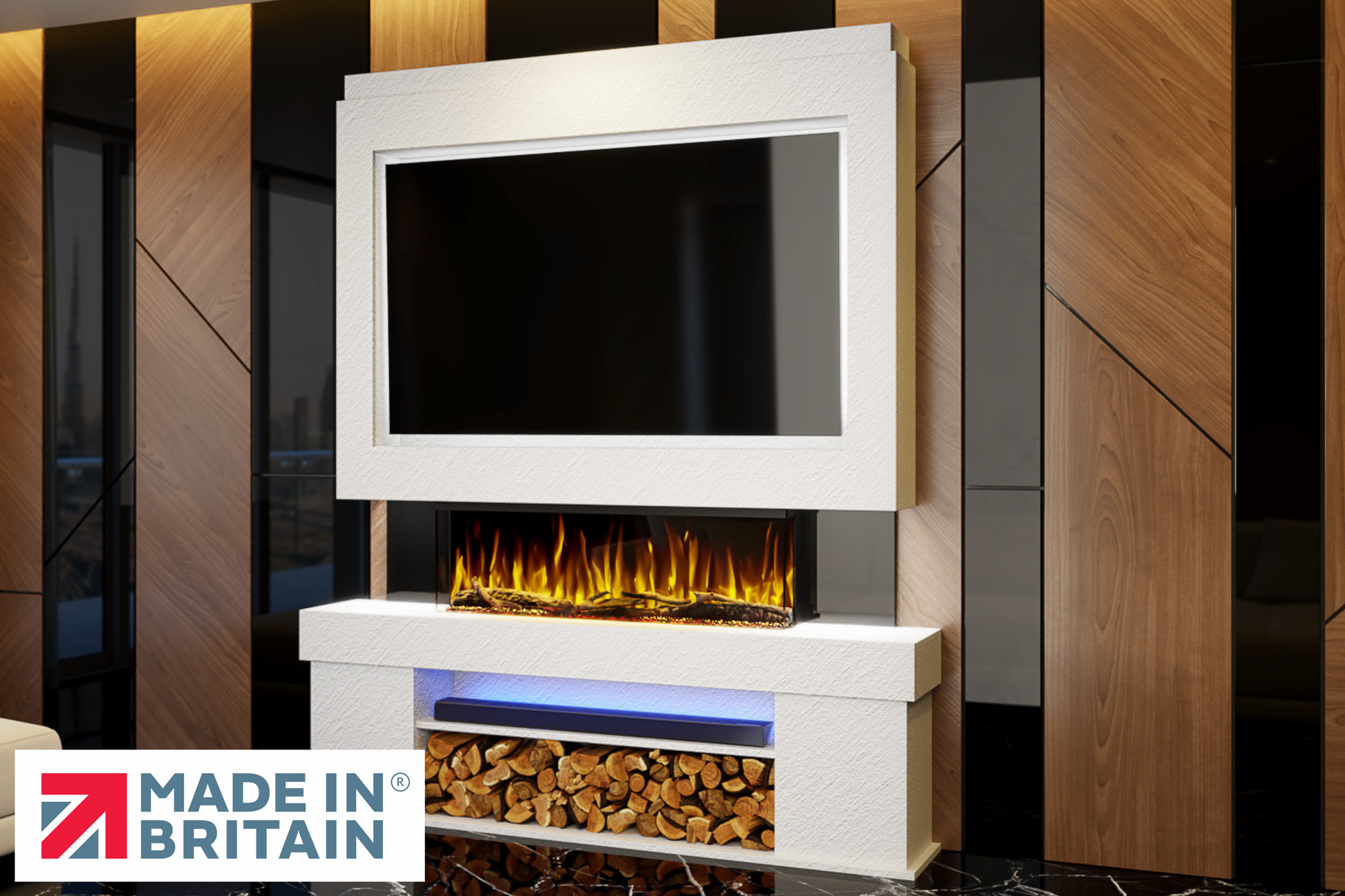 Evolution Fires Package 3 – Pre-Built Media Wall with Electric Fireplace