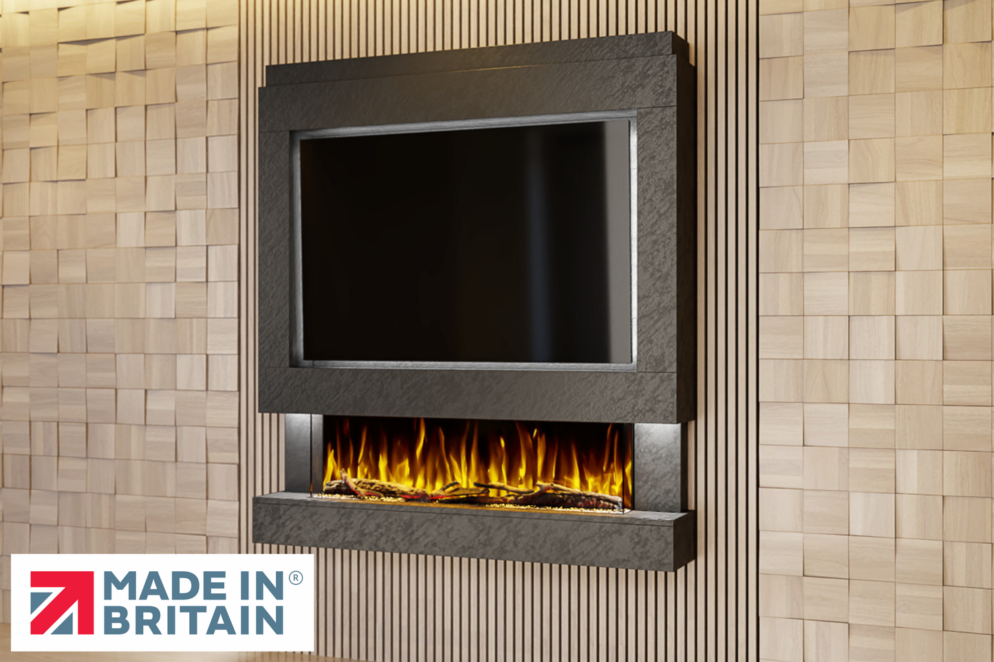 Evolution Fires Package 4 – Pre-Built Media Wall with Electric Fireplace