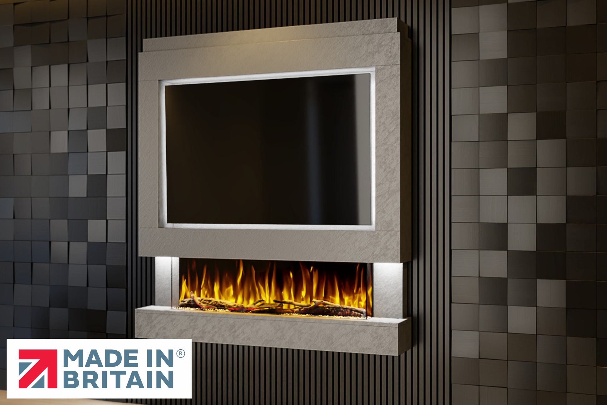 Evolution Fires Package 4 – Pre-Built Media Wall with Electric Fireplace