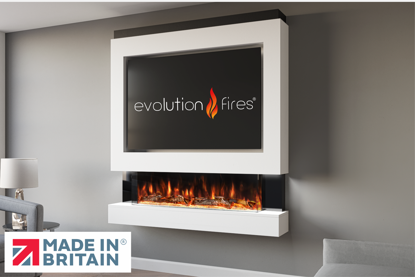 Evolution Fires Package 4 – Pre-Built Media Wall with Electric Fireplace