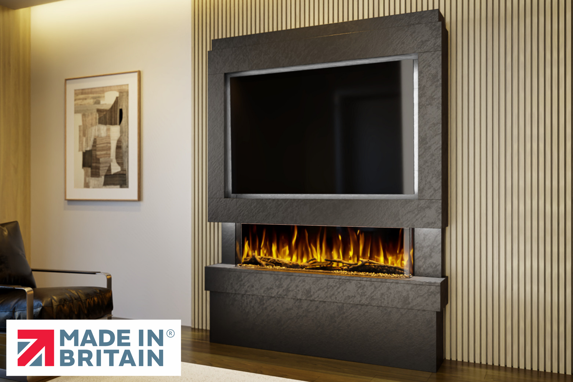 Evolution Fires Package 5 – Pre-Built Media Wall with Electric Fireplace