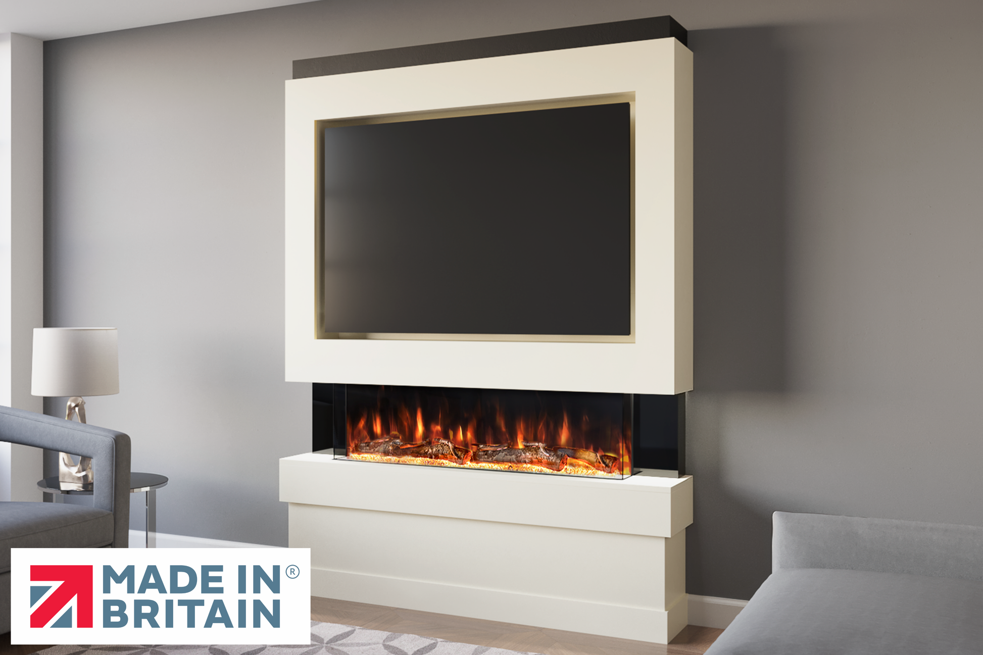 Evolution Fires Package 5 – Pre-Built Media Wall with Electric Fireplace