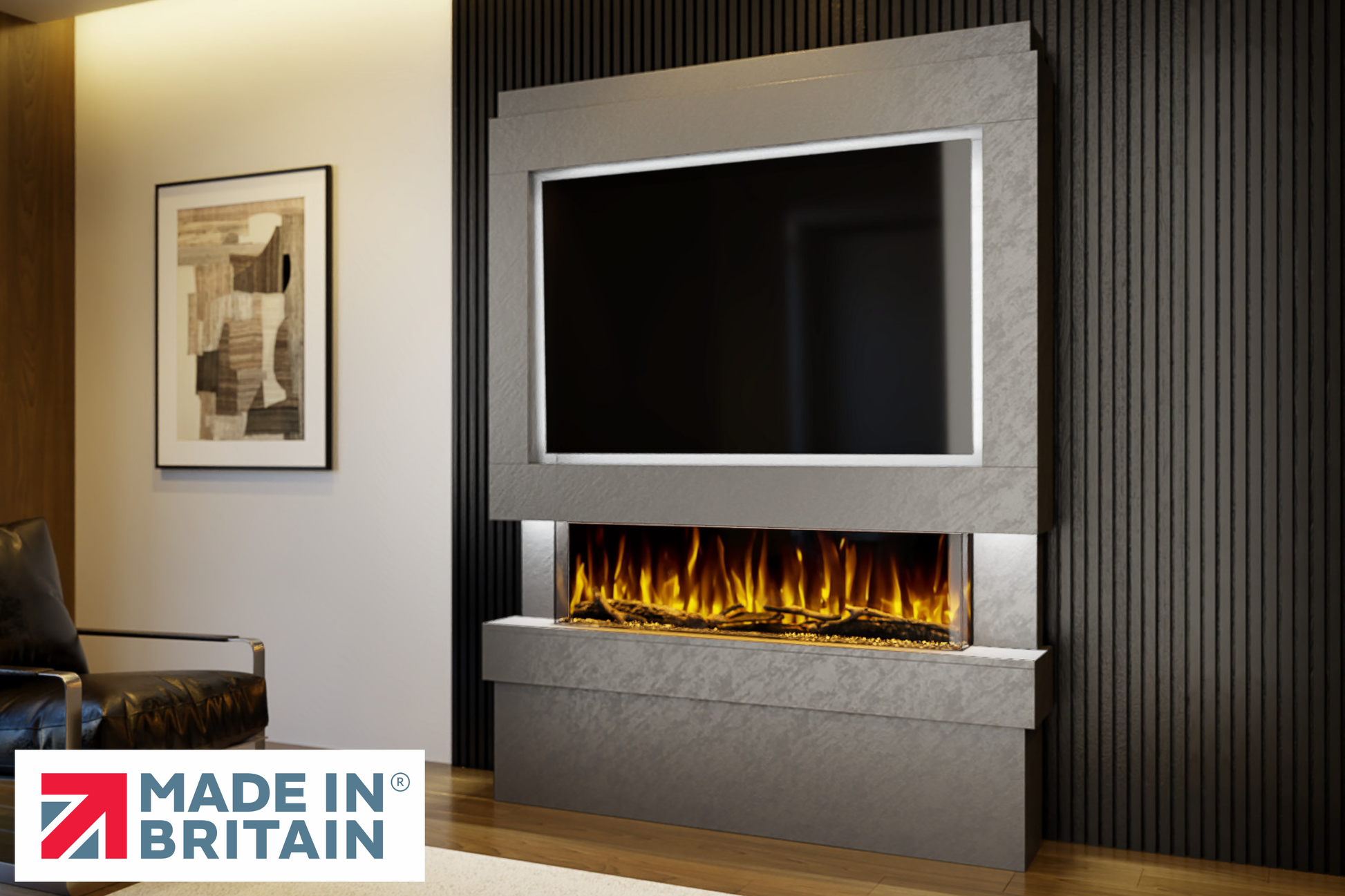 Evolution Fires Package 5 – Pre-Built Media Wall with Electric Fireplace