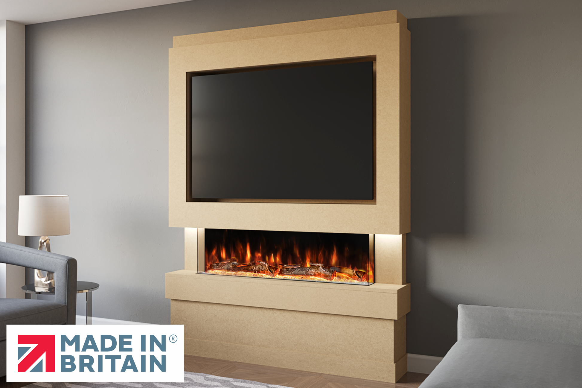 Evolution Fires Package 5 – Pre-Built Media Wall with Electric Fireplace