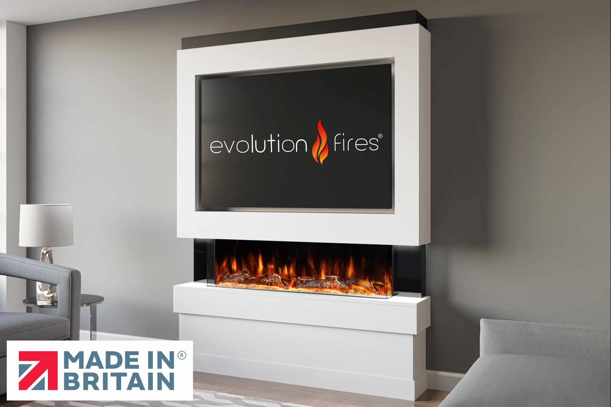 Evolution Fires Package 5 – Pre-Built Media Wall with Electric Fireplace
