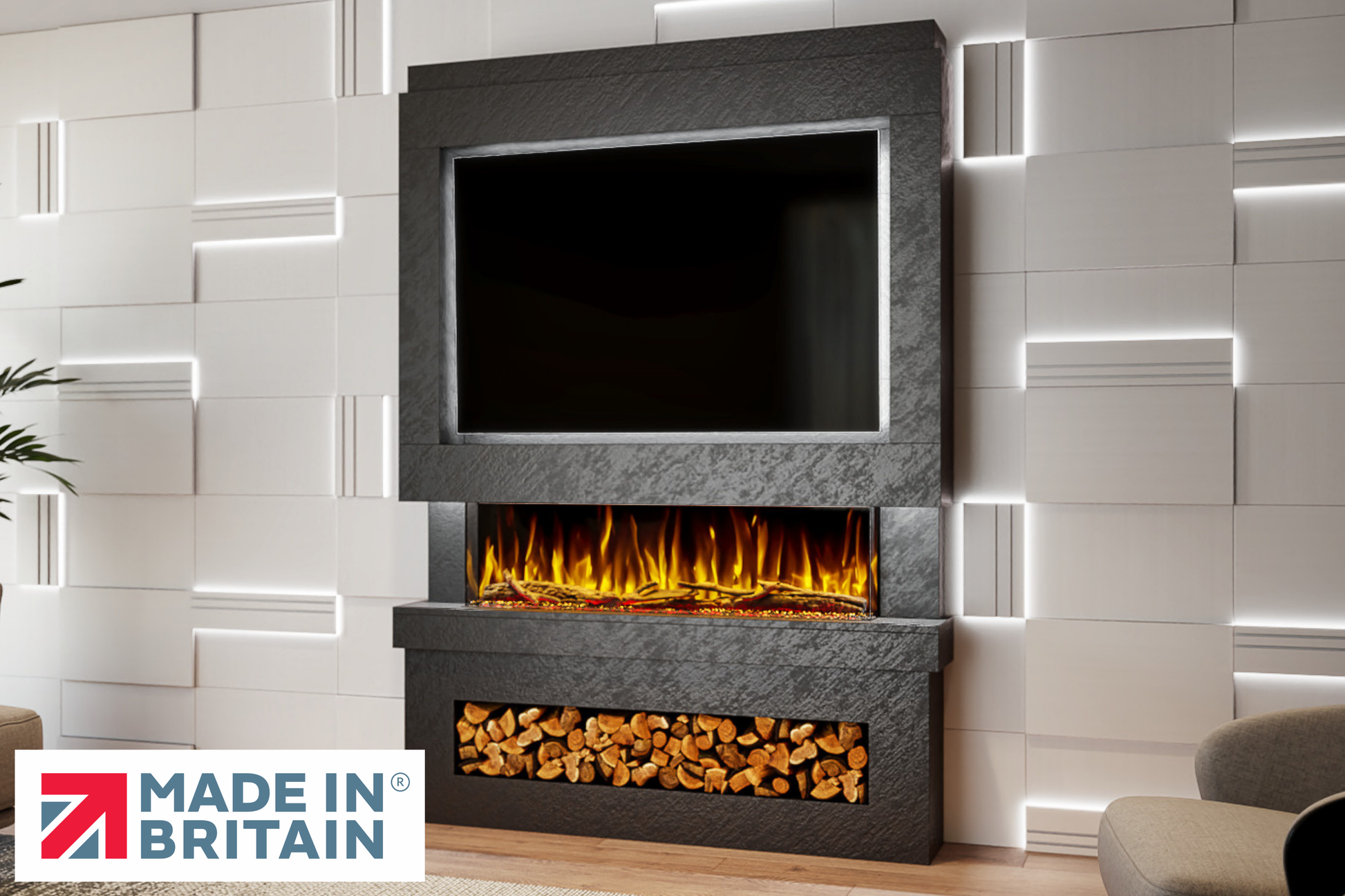 Evolution Fires Package 6 – Pre-Built Media Wall with Electric Fireplace