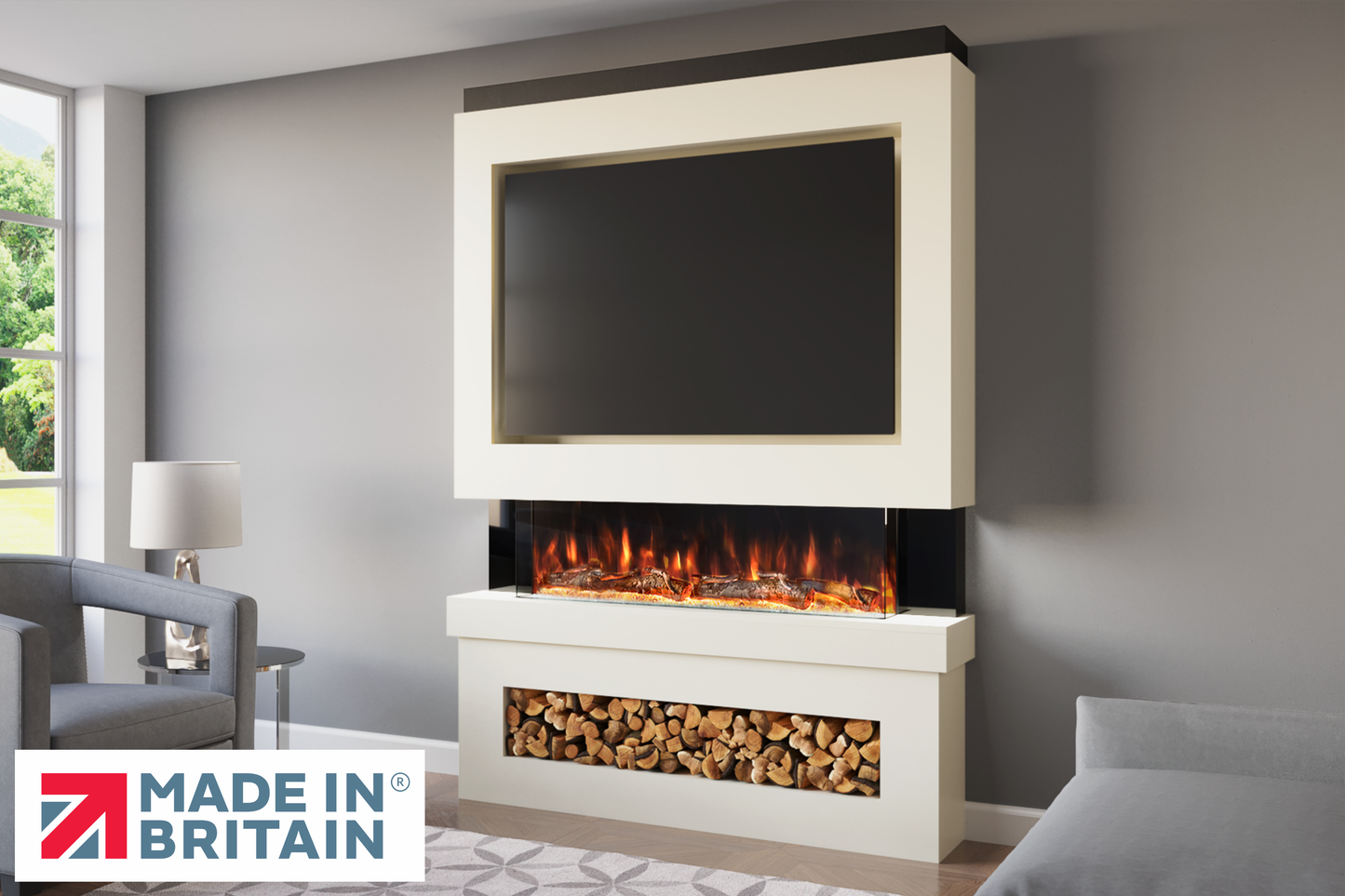 Evolution Fires Package 6 – Pre-Built Media Wall with Electric Fireplace