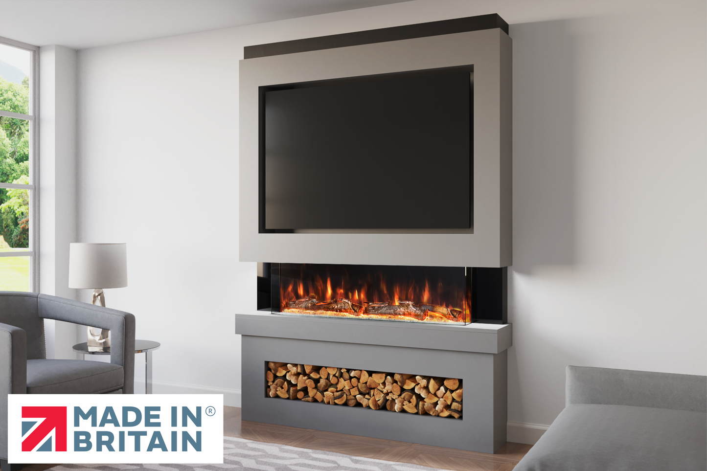 Evolution Fires Package 6 – Pre-Built Media Wall with Electric Fireplace