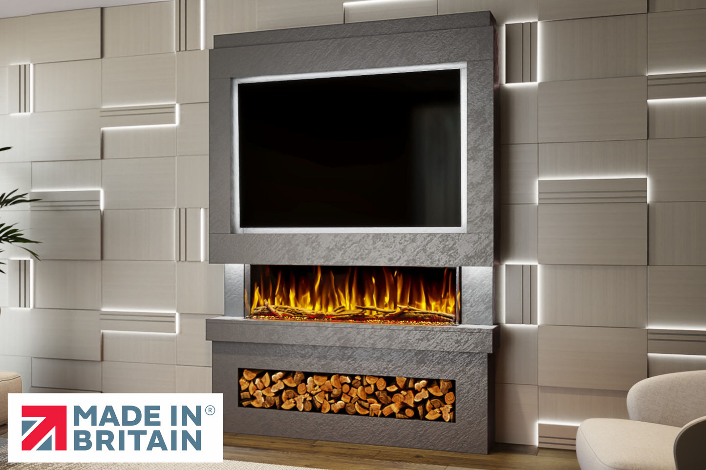 Evolution Fires Package 6 – Pre-Built Media Wall with Electric Fireplace