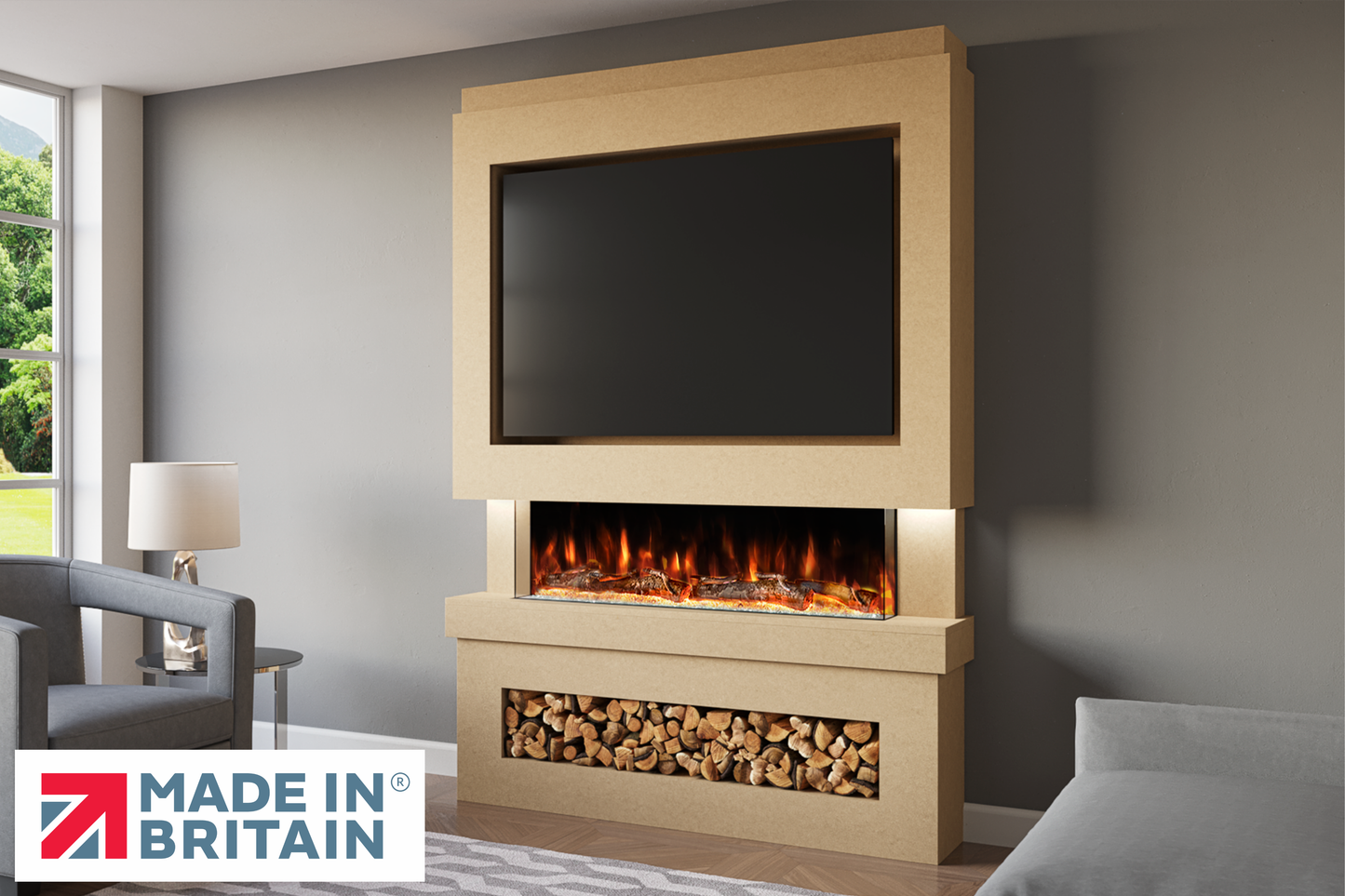 Evolution Fires Package 6 – Pre-Built Media Wall with Electric Fireplace