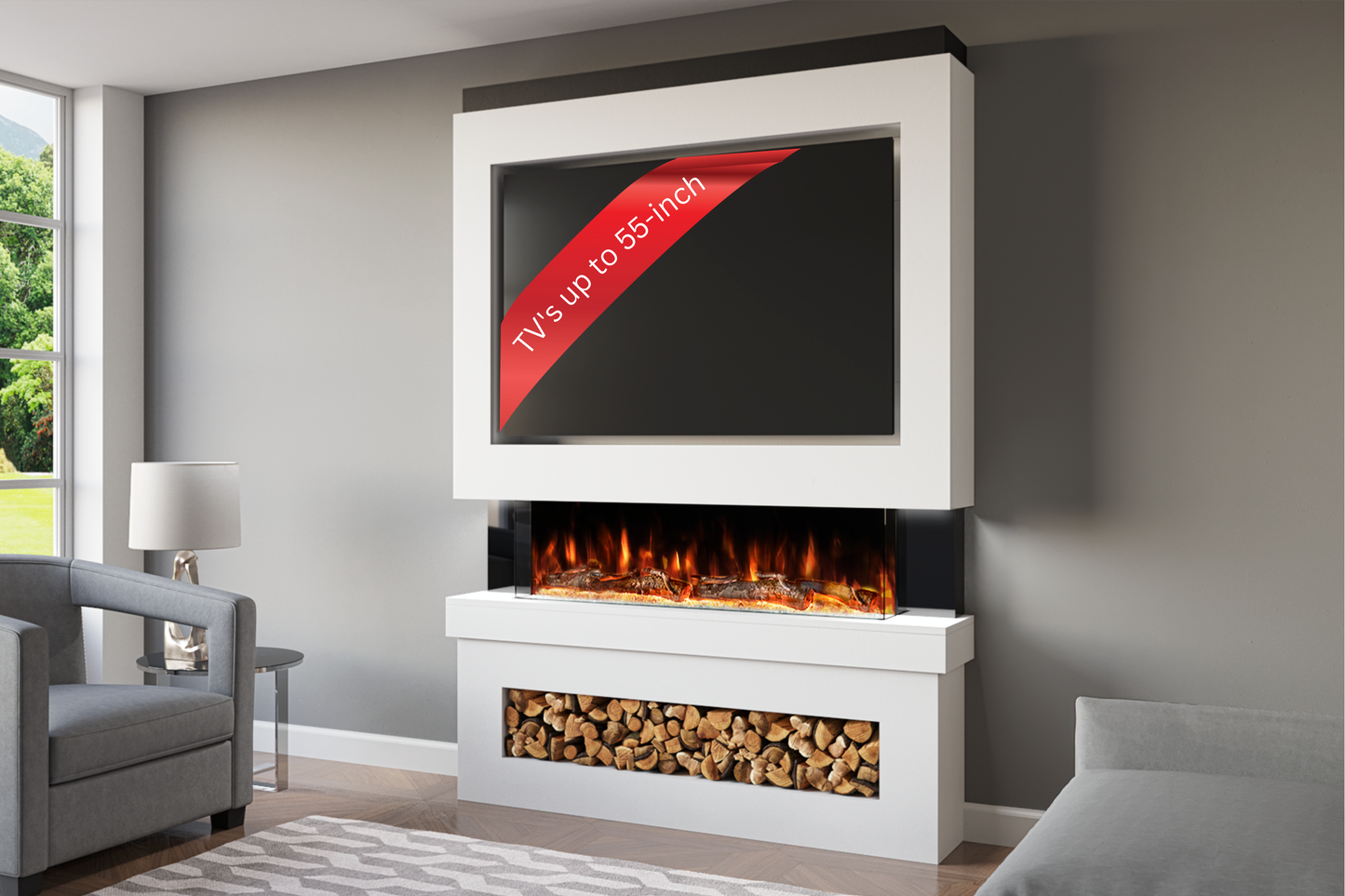 Evolution Fires Package 6 – Pre-Built Media Wall with Electric Fireplace