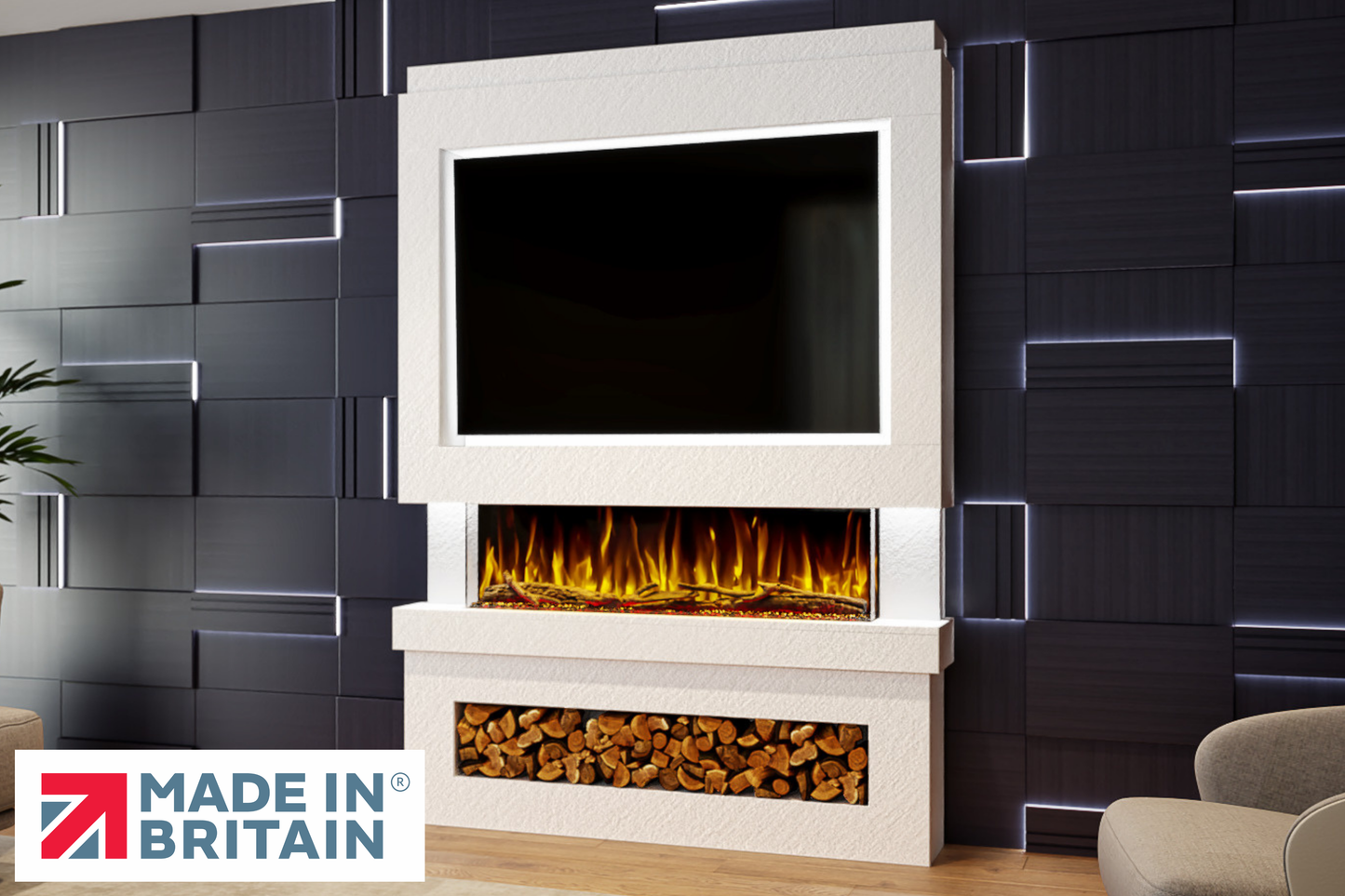 Evolution Fires Package 6 – Pre-Built Media Wall with Electric Fireplace