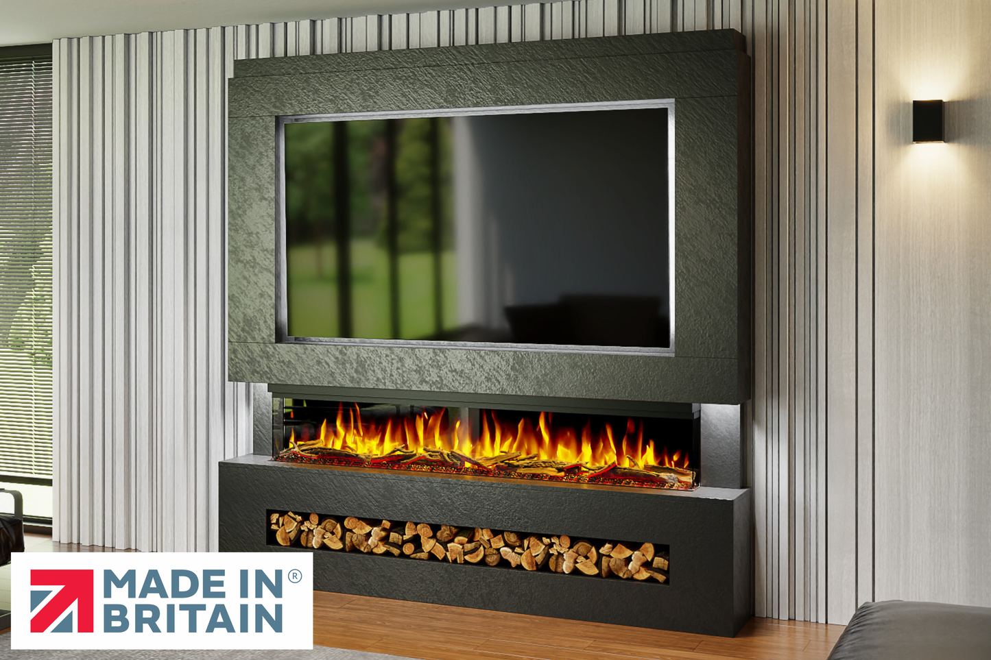 Evolution Fires Package 7 – Pre-Built Media Wall with Electric Fireplace