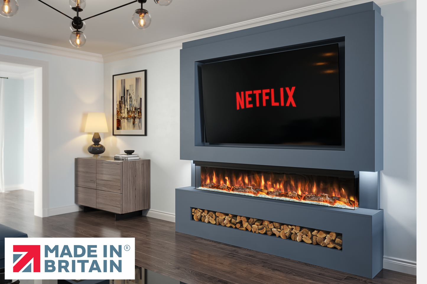 Evolution Fires Package 7 – Pre-Built Media Wall with Electric Fireplace